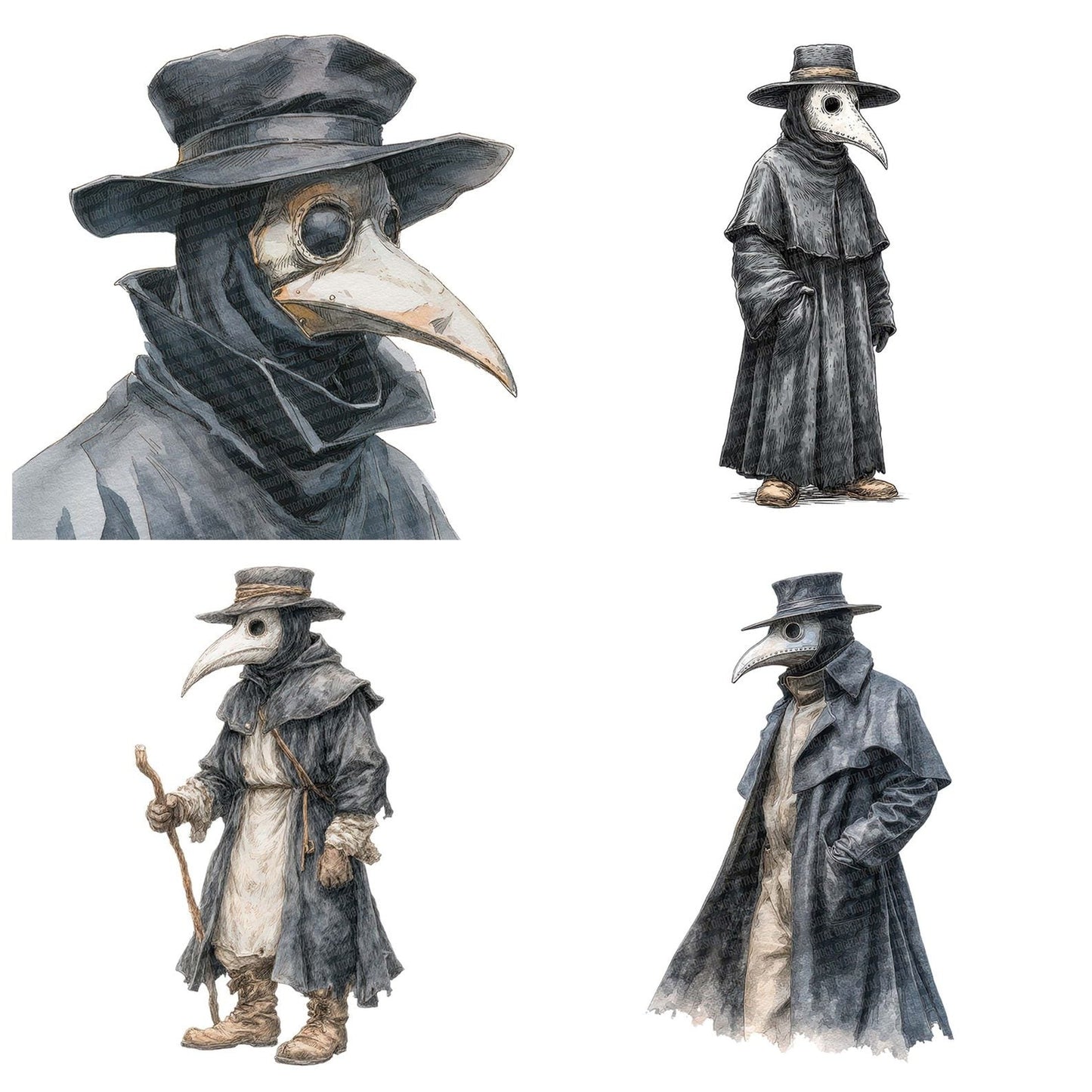 Watercolour Plague Doctor Clipart Set (DDD007274)