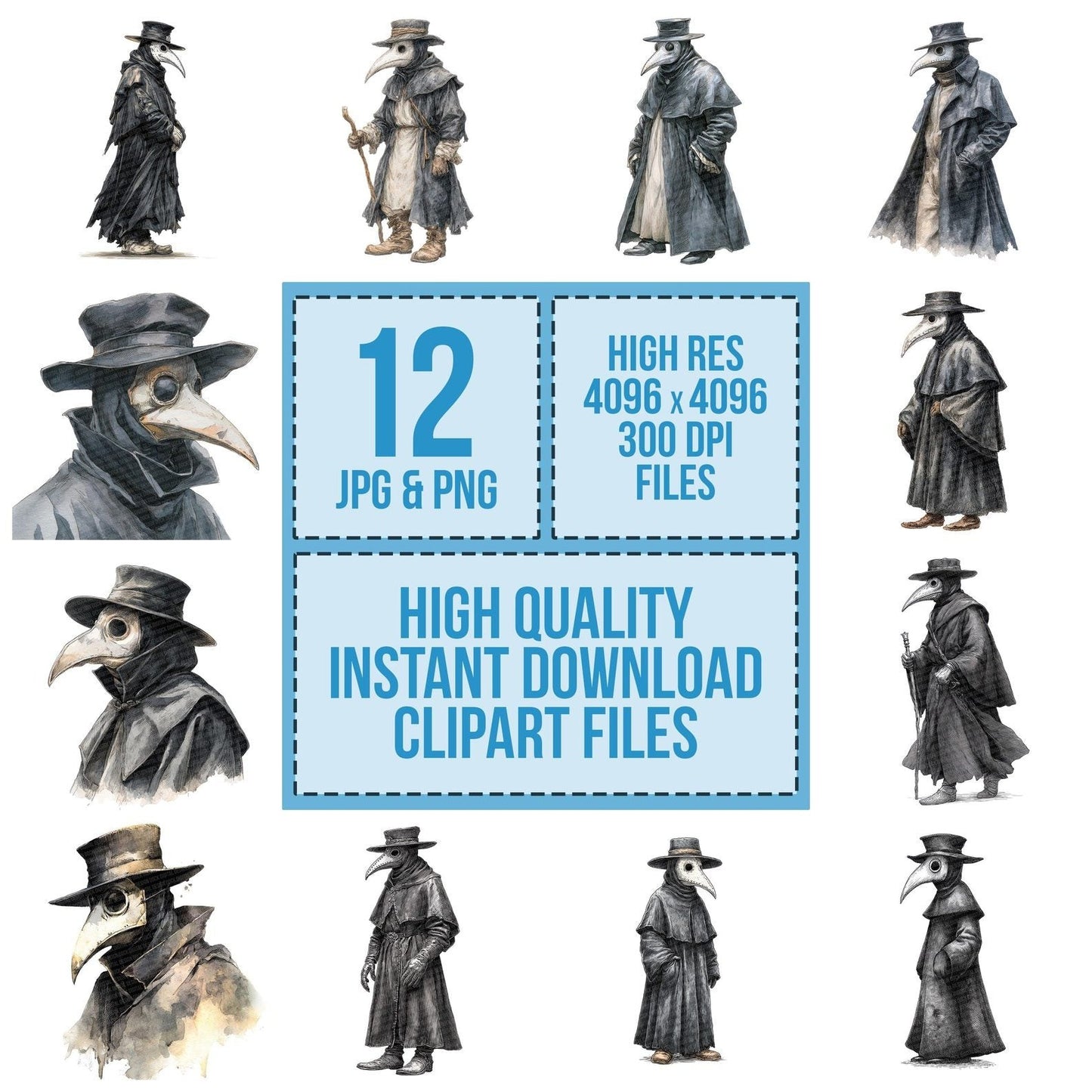 Watercolour Plague Doctor Clipart Set (DDD007274)