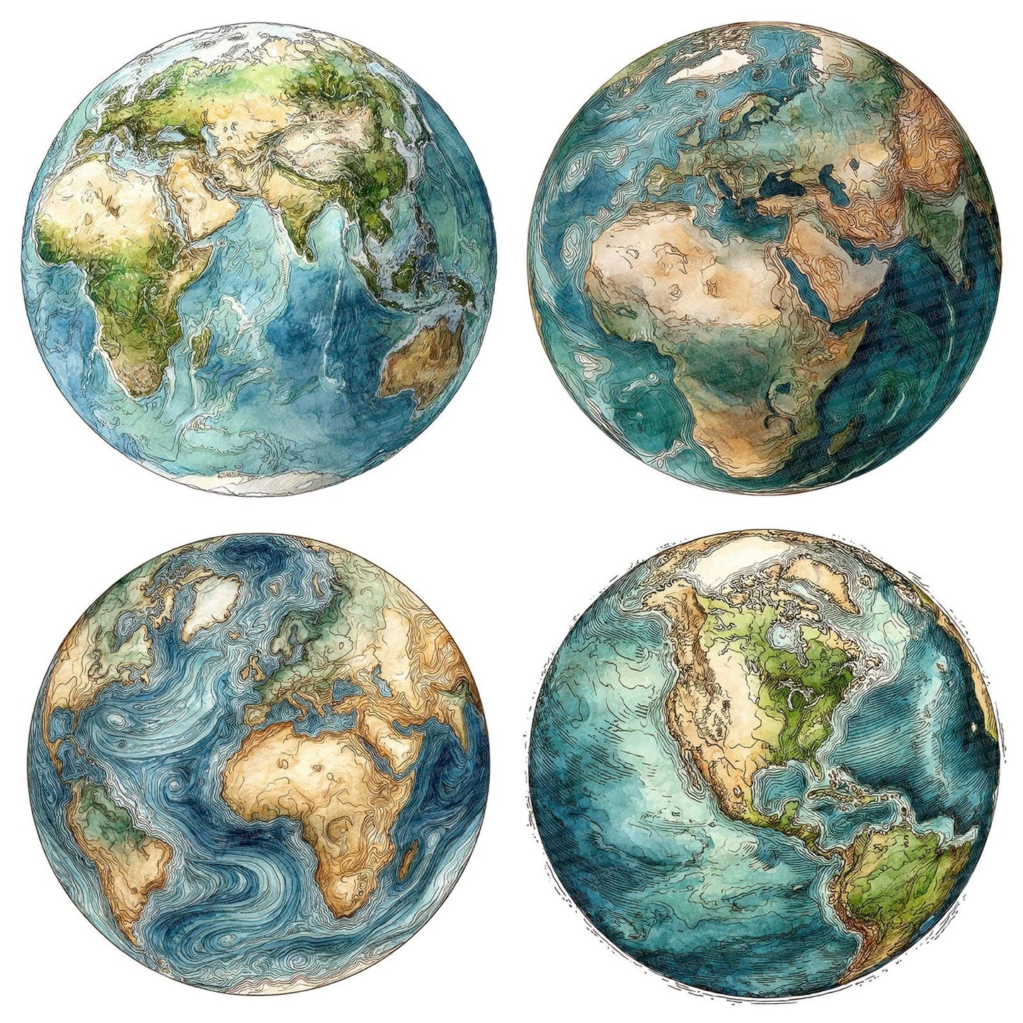 Watercolour Planet Earth Clipart Set (DDD007275)
