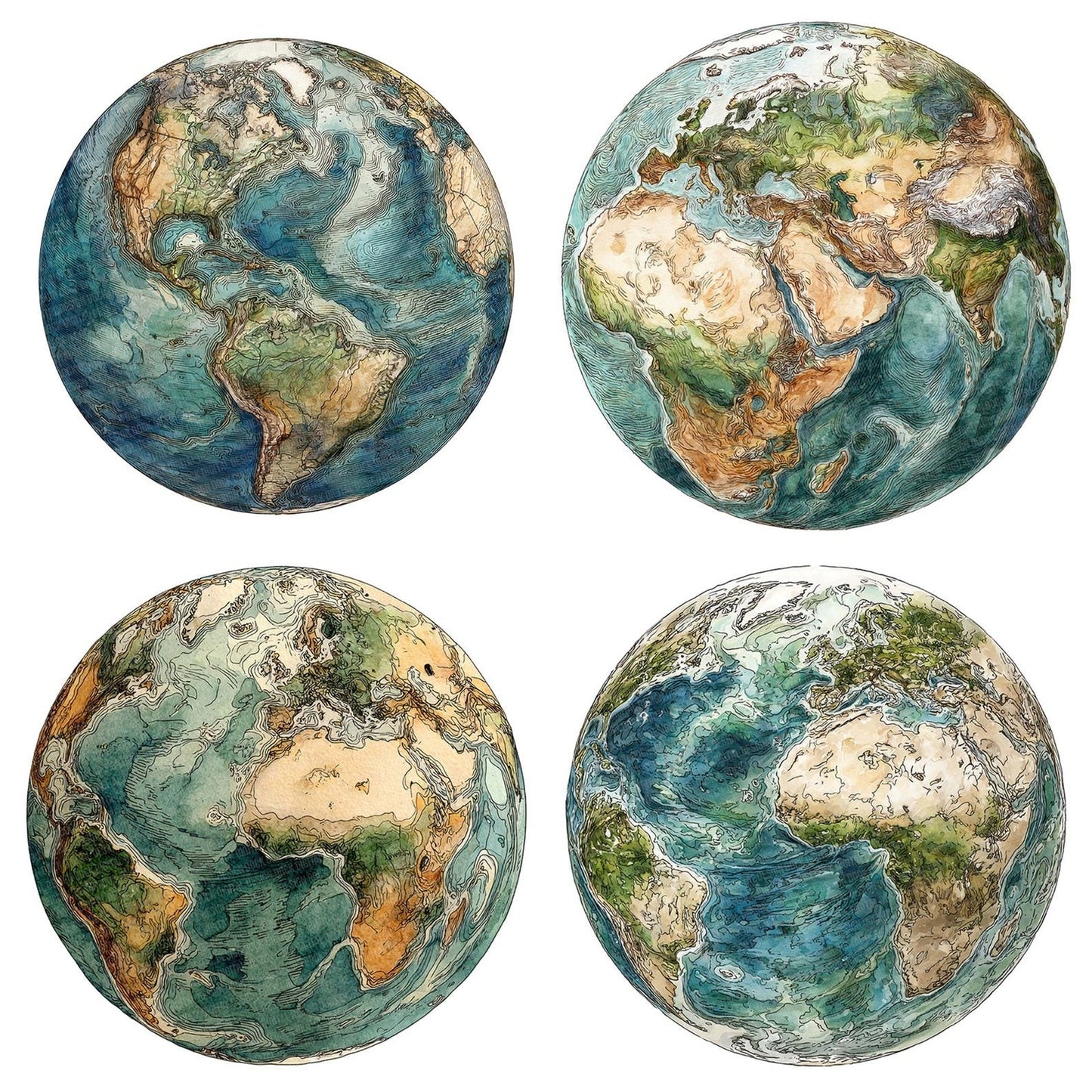 Watercolour Planet Earth Clipart Set (DDD007275)