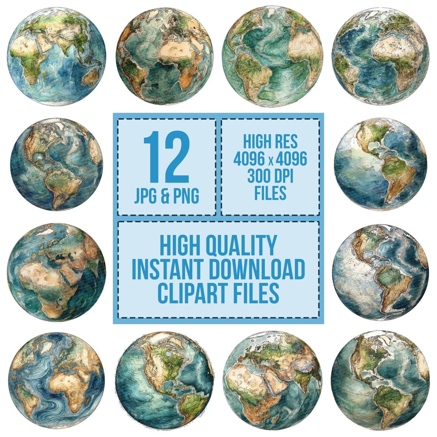 Watercolour Planet Earth Clipart Set (DDD007275)