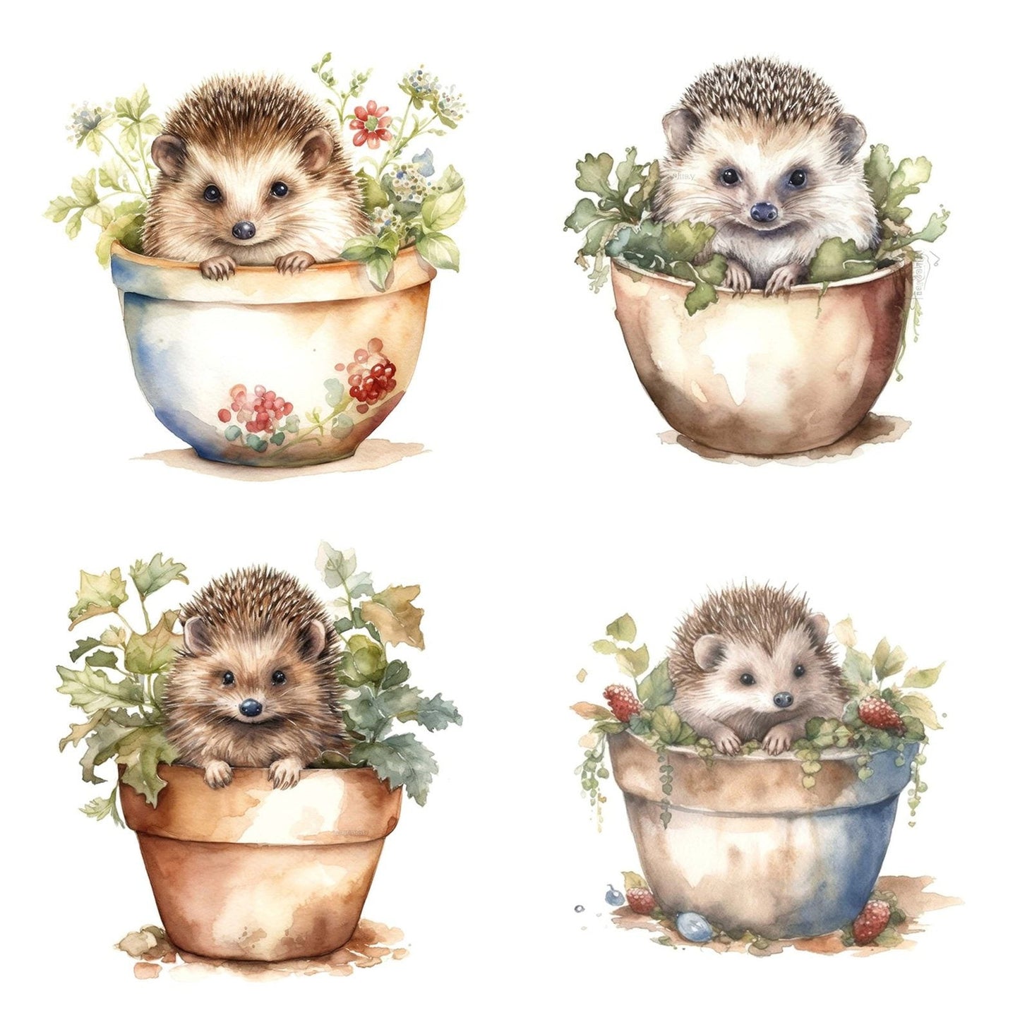 Watercolour Plantpot Baby Hedgehog Clipart Set (DDD007276)