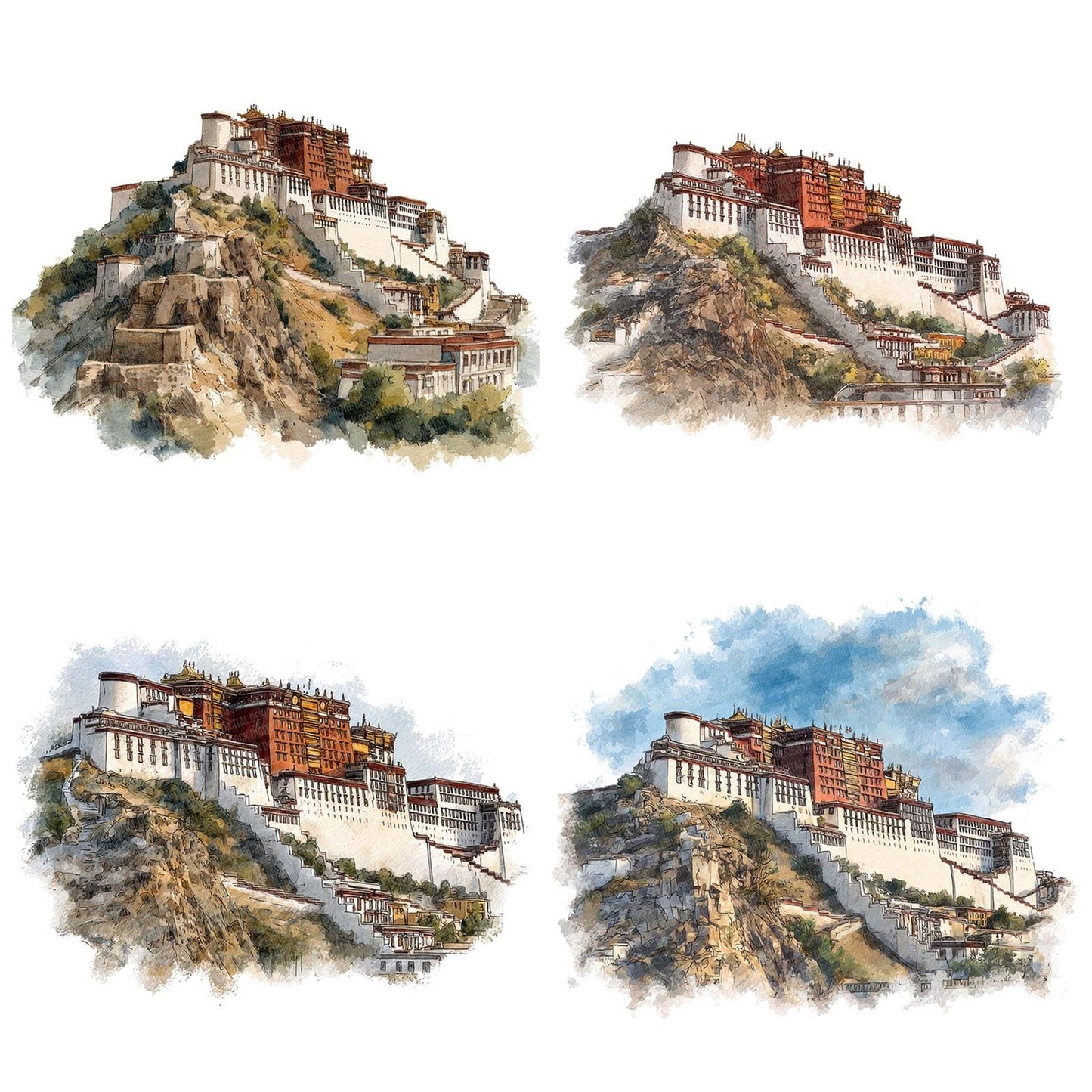 Watercolour Potala Palace Clipart Set (DDD007279)