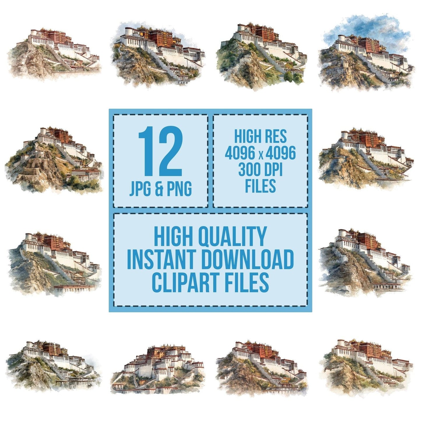Watercolour Potala Palace Clipart Set (DDD007279)