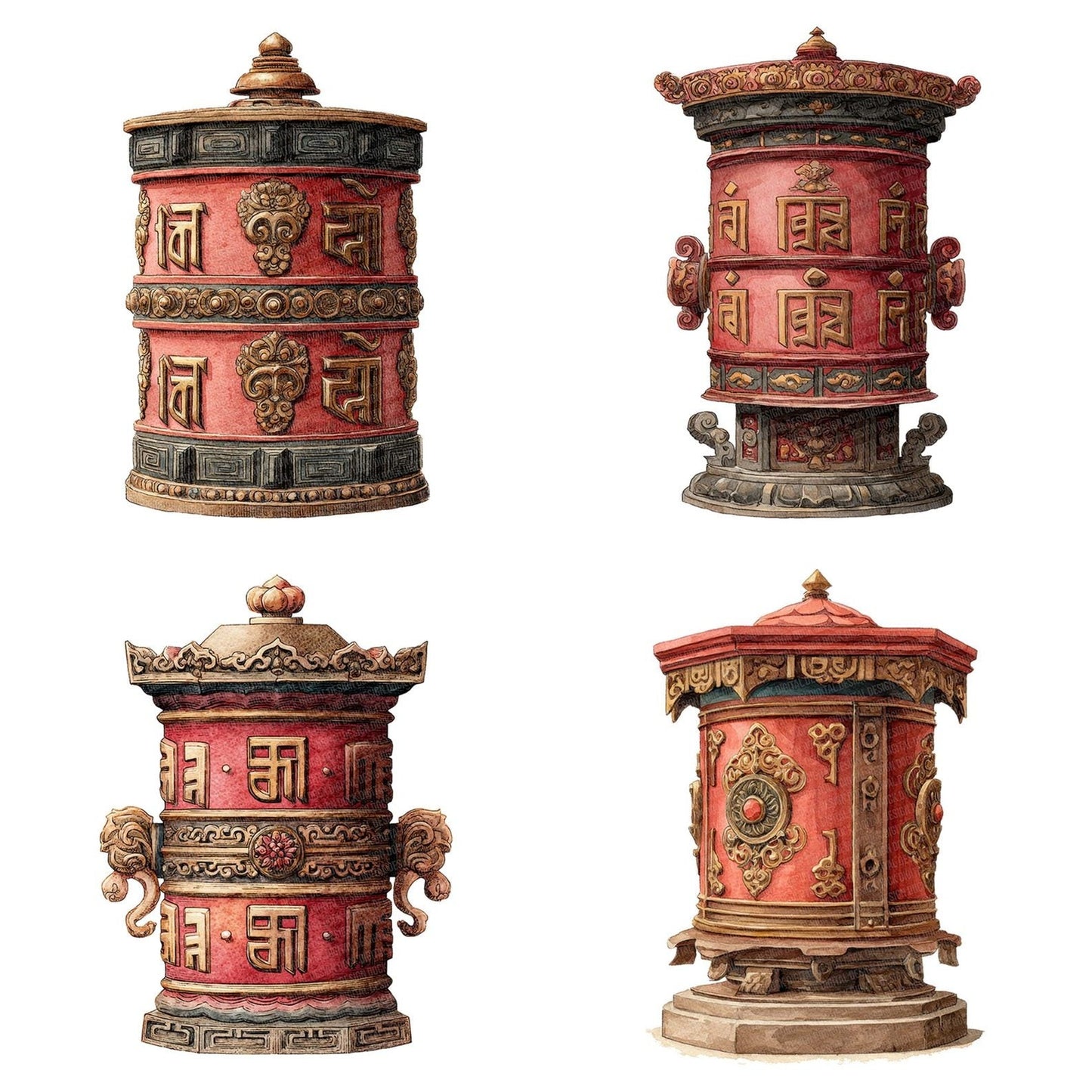Watercolour Prayer Wheel Clipart Set (DDD007281)