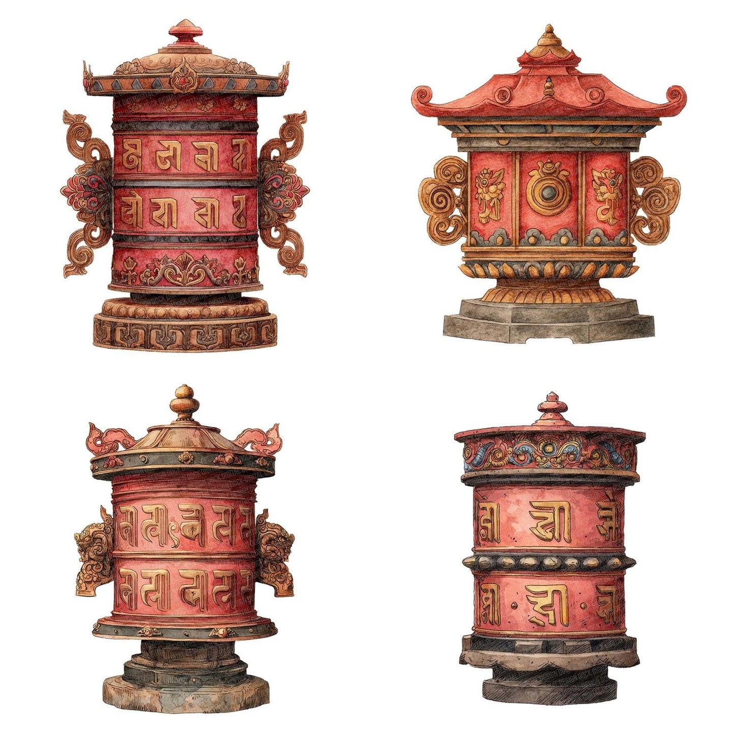 Watercolour Prayer Wheel Clipart Set (DDD007281)