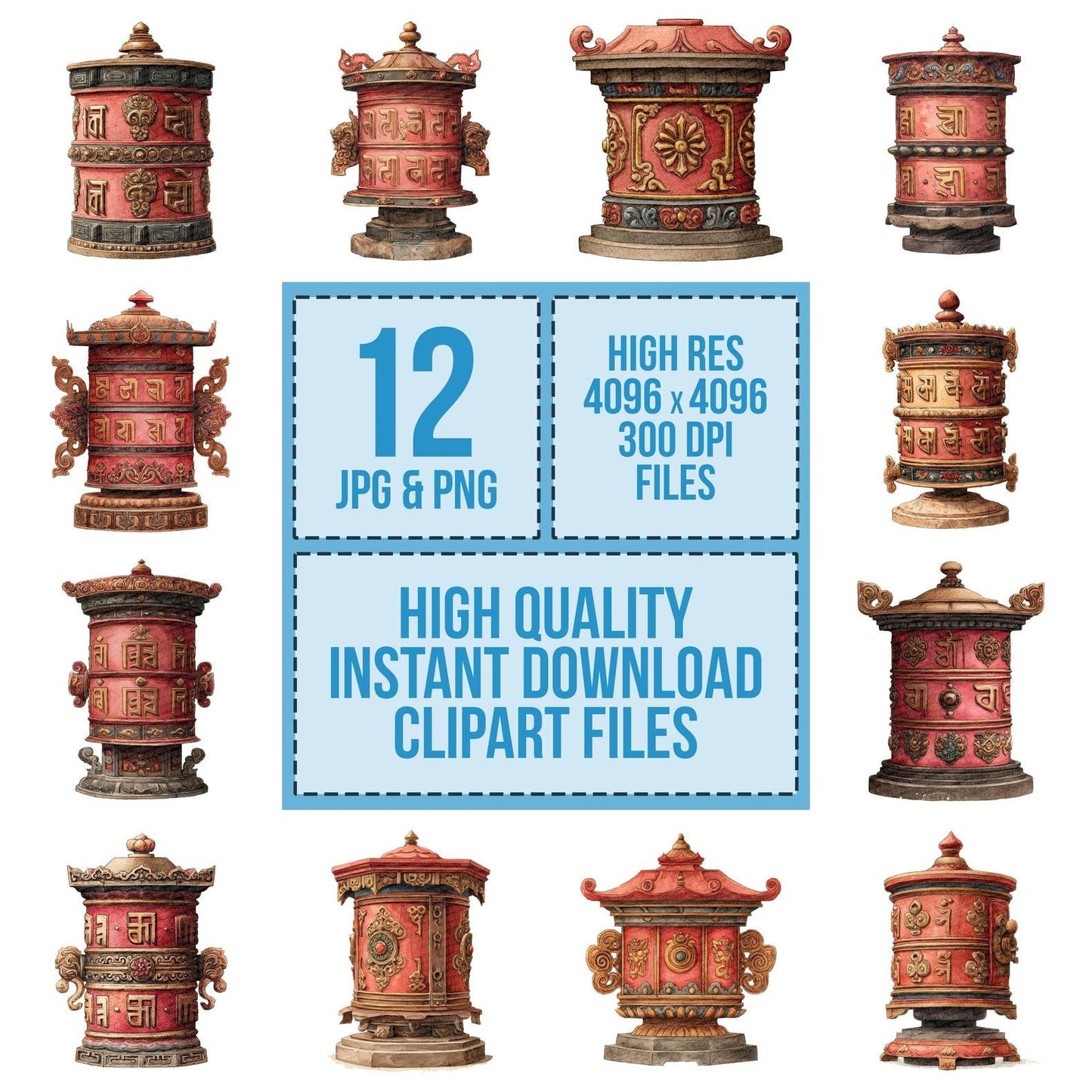 Watercolour Prayer Wheel Clipart Set (DDD007281)