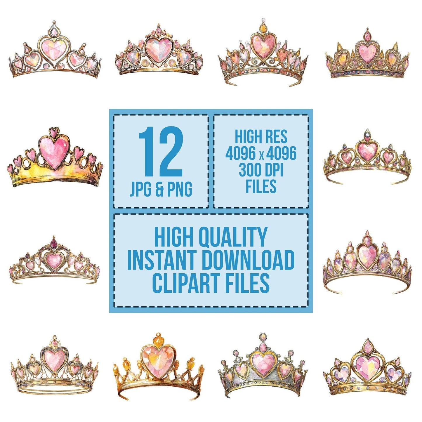Watercolour Princess Tiara Clipart Set (DDD007282)
