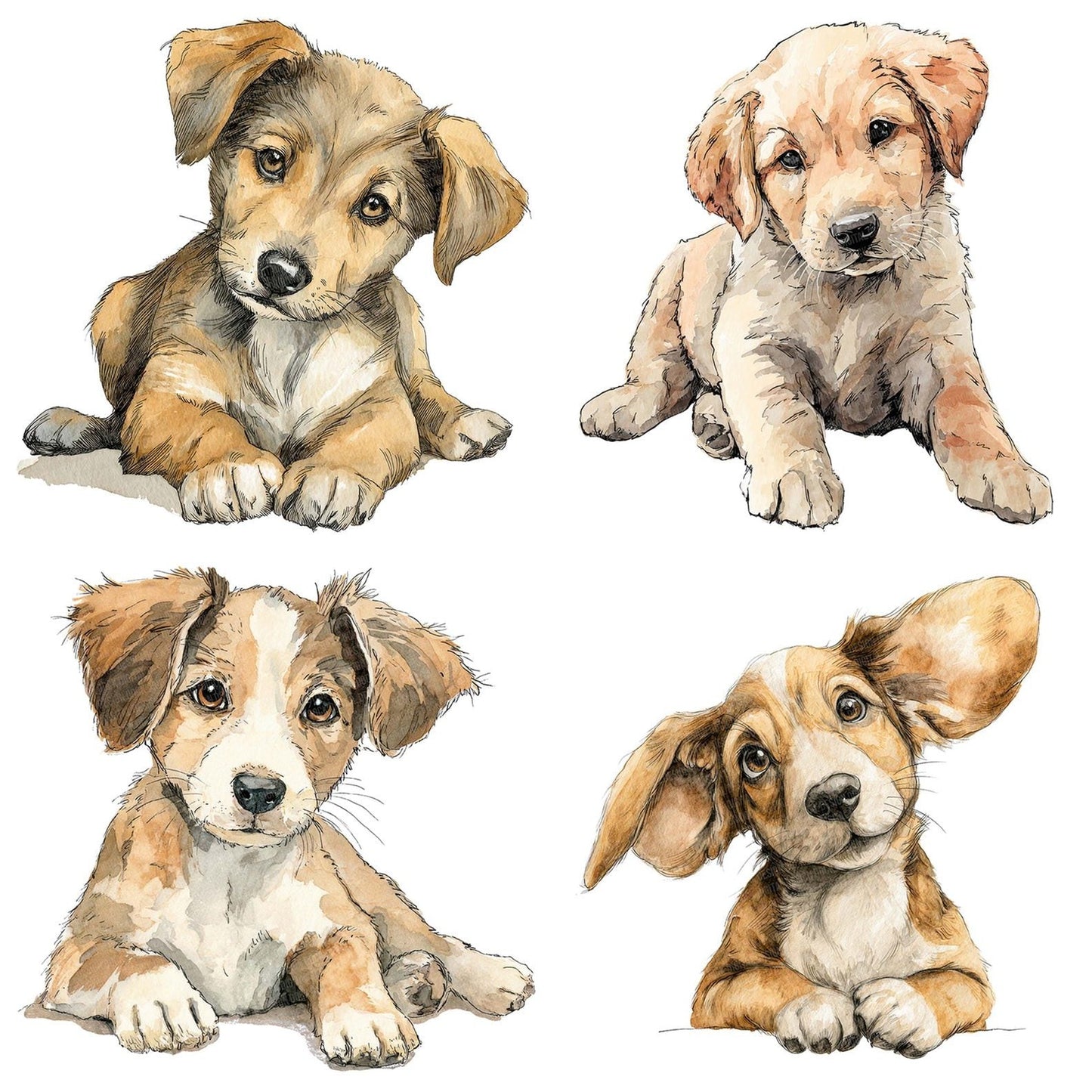Watercolour Puppy Big Ears Clipart Set (DDD007286)