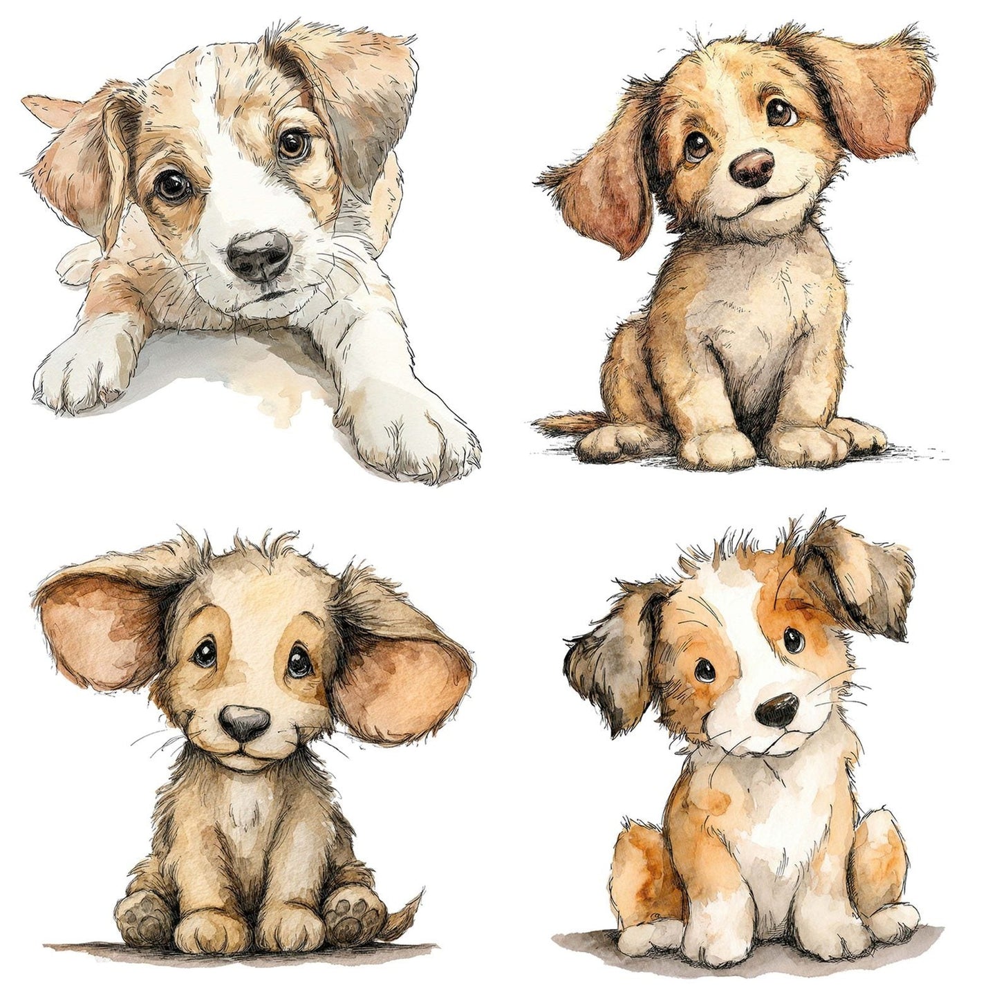 Watercolour Puppy Big Ears Clipart Set (DDD007286)
