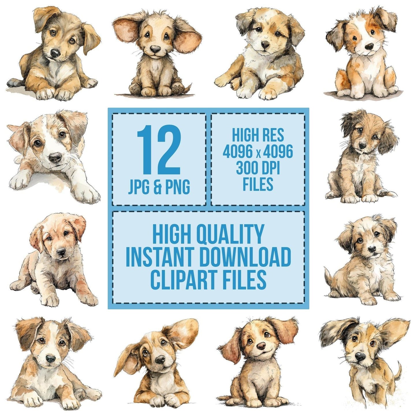 Watercolour Puppy Big Ears Clipart Set (DDD007286)