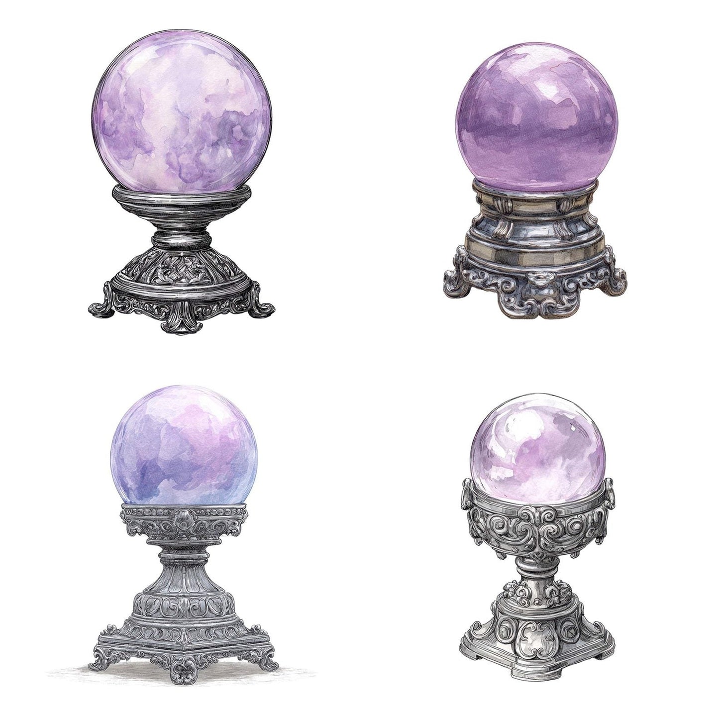 Watercolour Purple Crystal Ball Clipart Set (DDD007287)