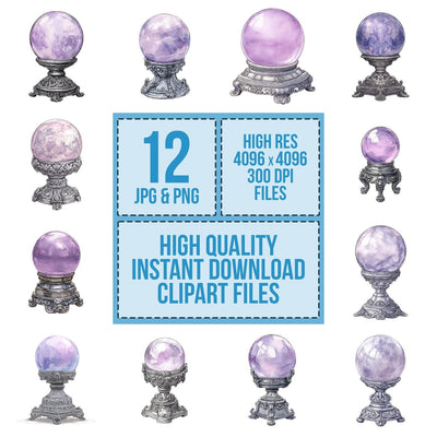 Watercolour Purple Crystal Ball Clipart Set (DDD007287)