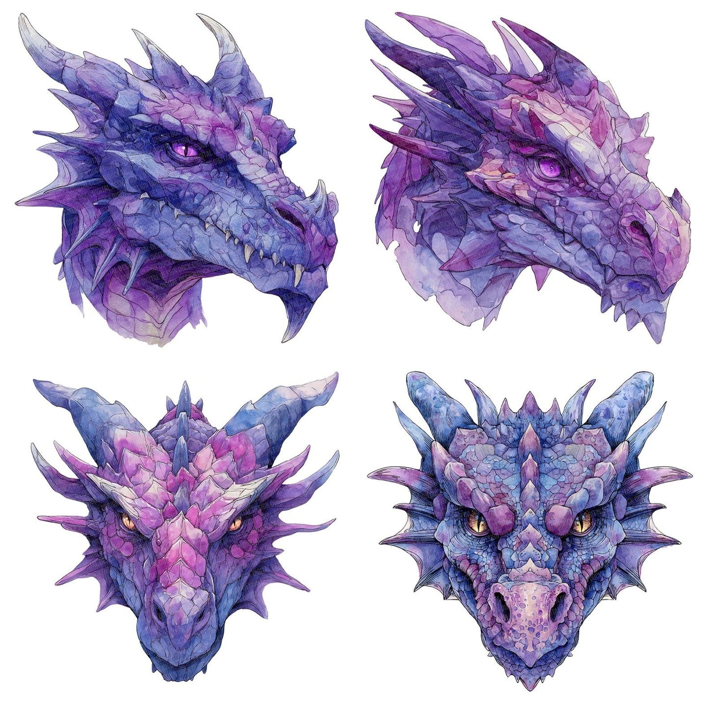 Watercolour Purple Dragon Head Clipart Set (DDD007288)