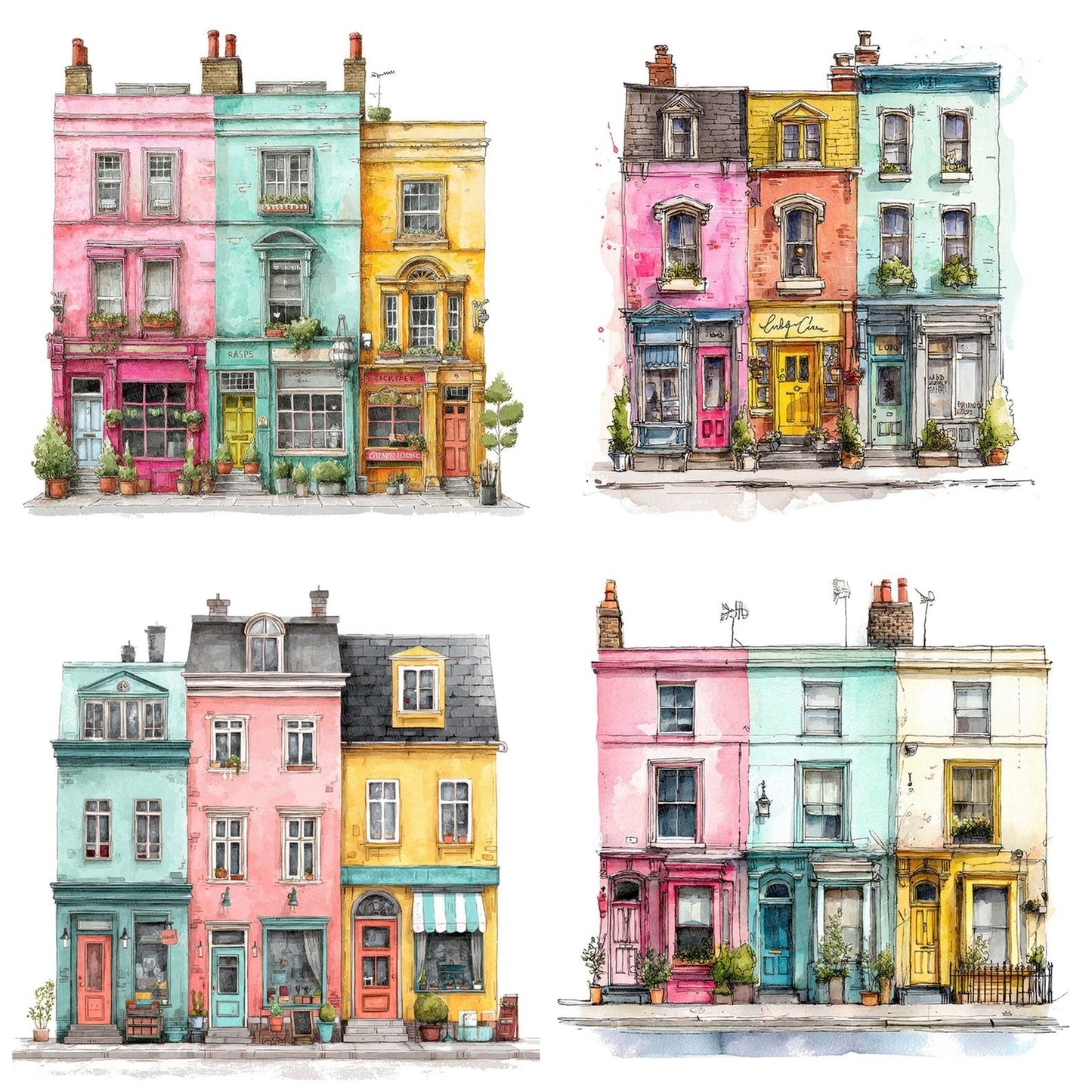 Watercolour Quirky Shopfronts Clipart Set (DDD007291)