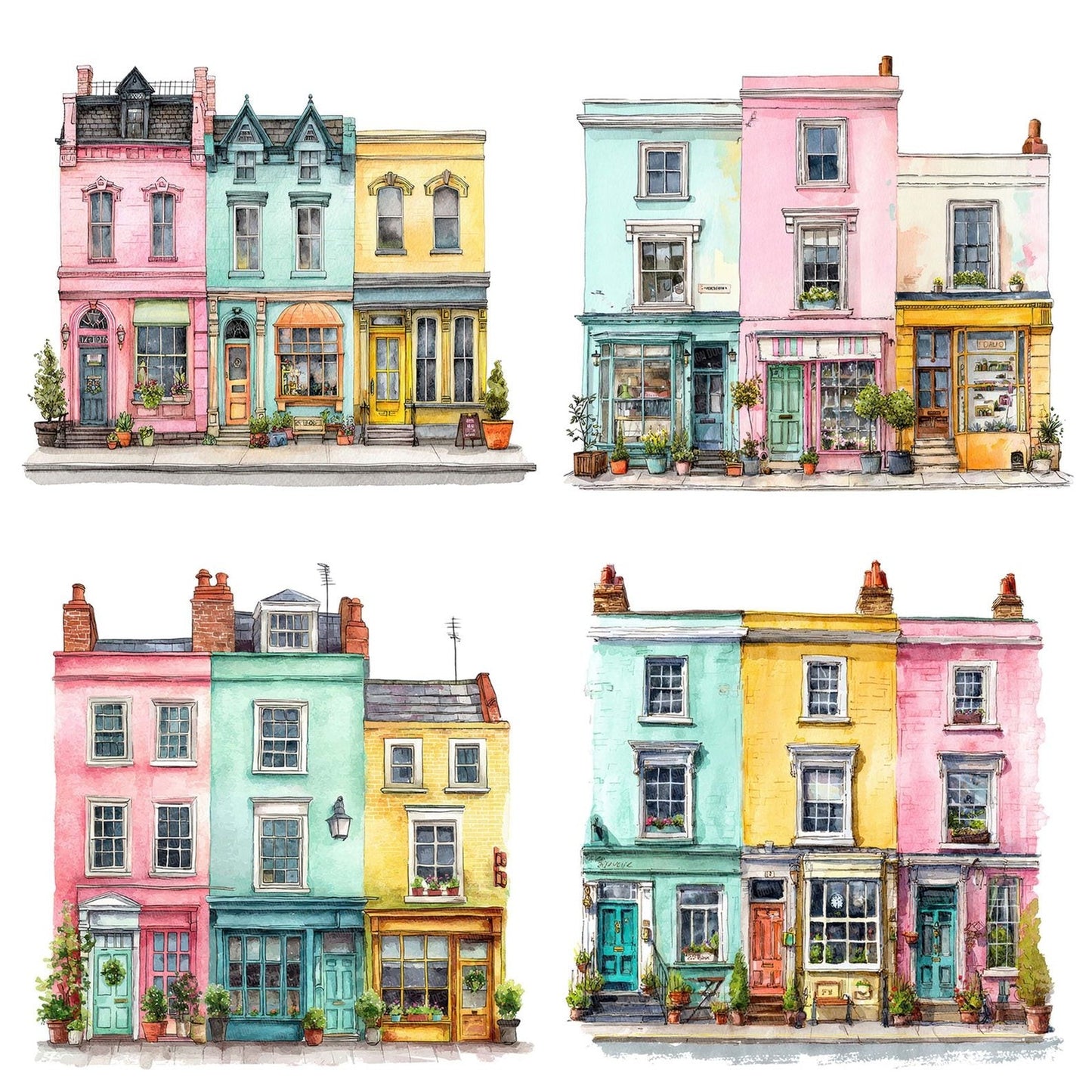 Watercolour Quirky Shopfronts Clipart Set (DDD007291)