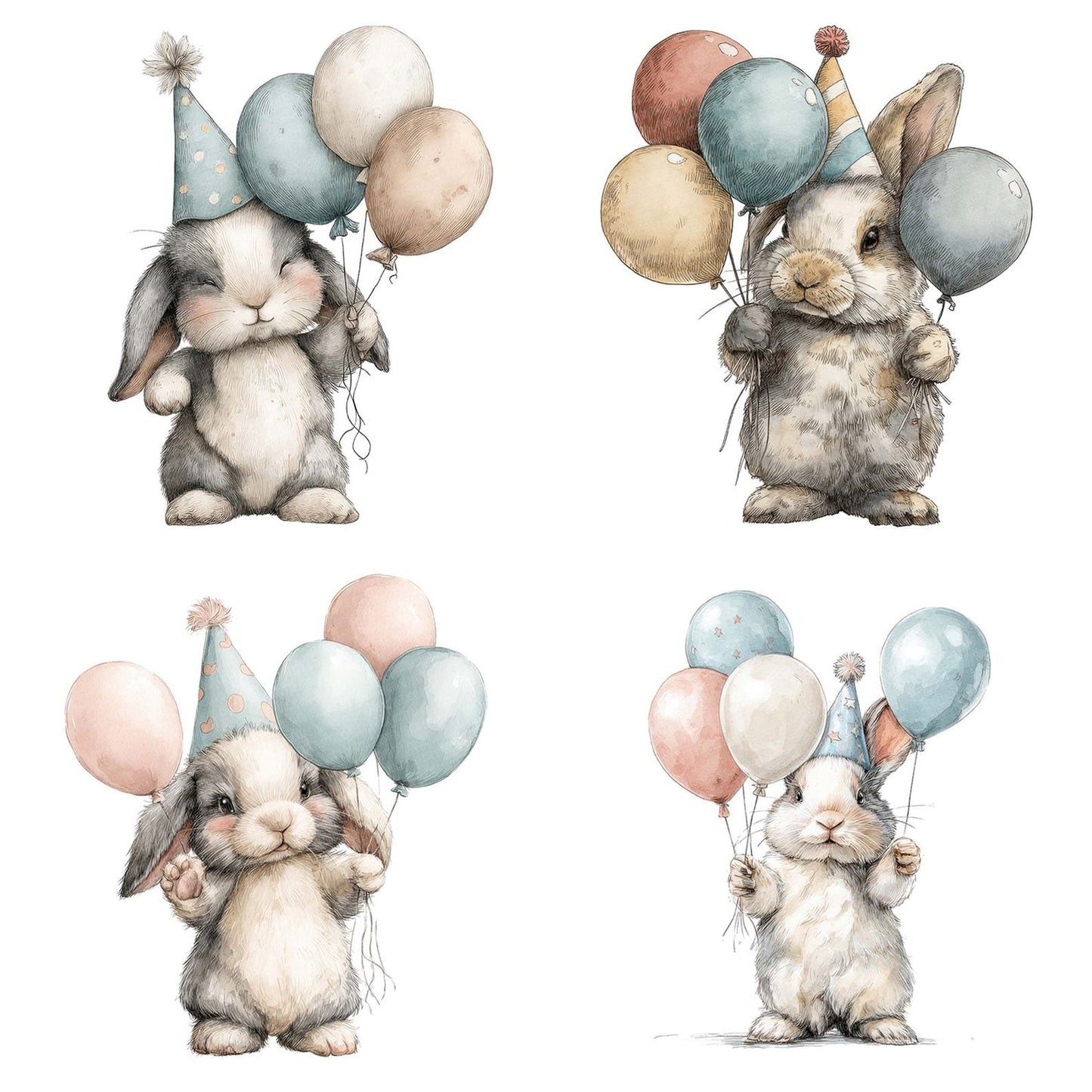 Watercolour Rabbit Balloons Clipart Set (DDD007292)