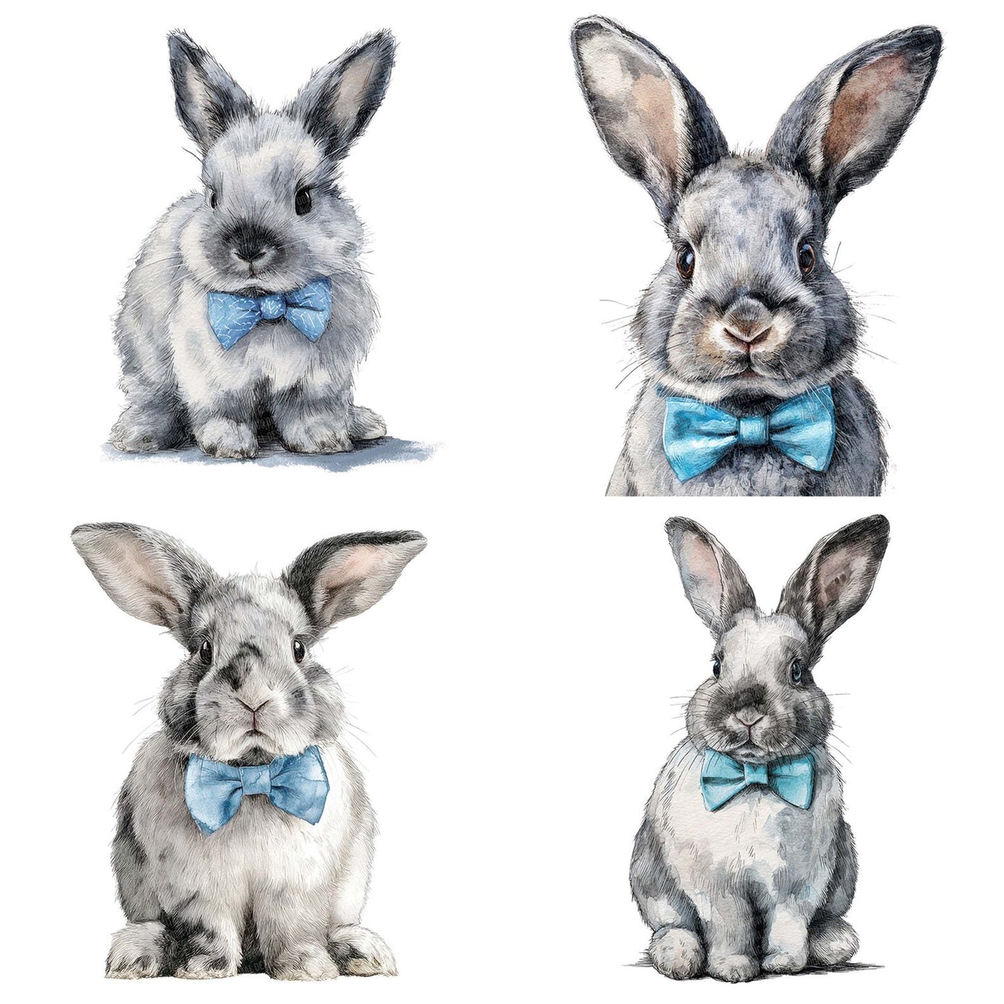 Watercolour Rabbit Bowtie Clipart Set (DDD007293)
