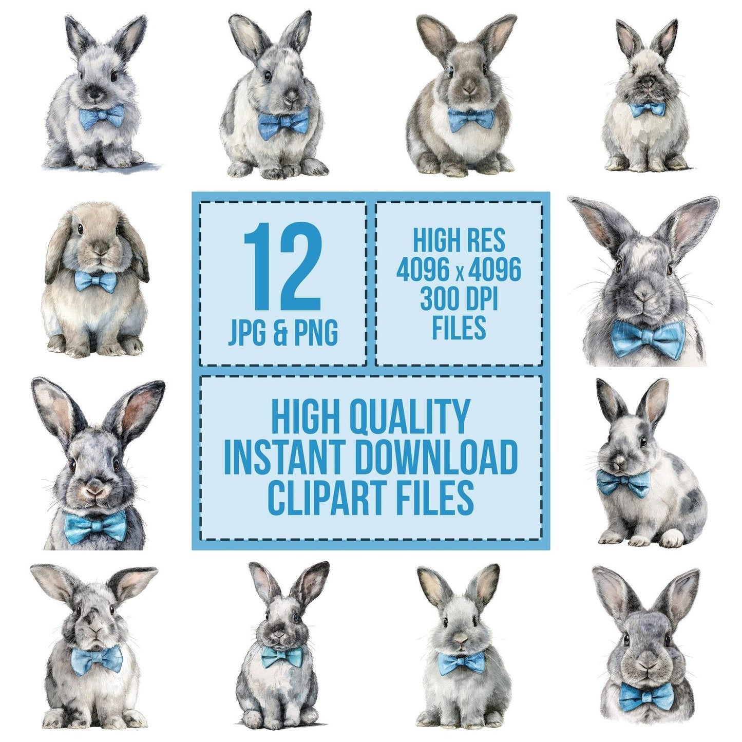 Watercolour Rabbit Bowtie Clipart Set (DDD007293)