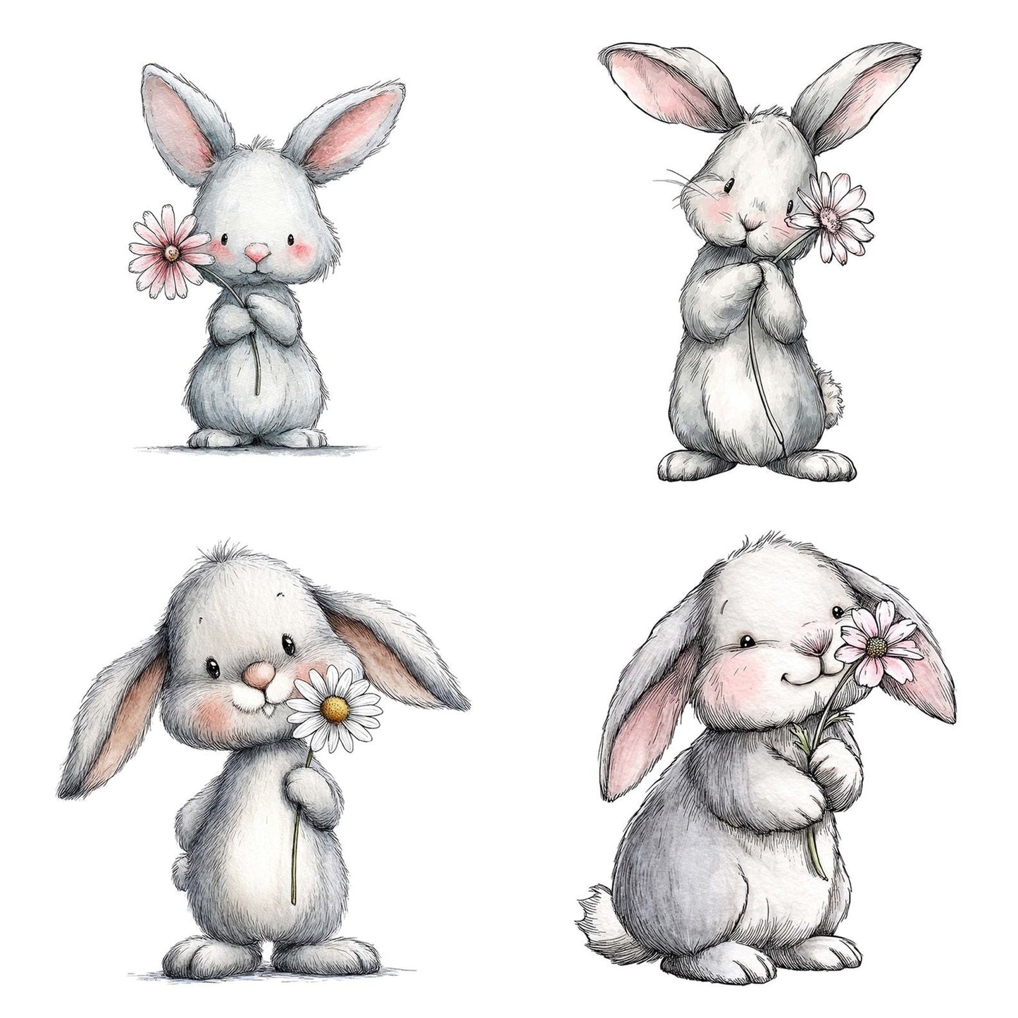 Watercolour Rabbit Daisy Clipart Set (DDD007295)