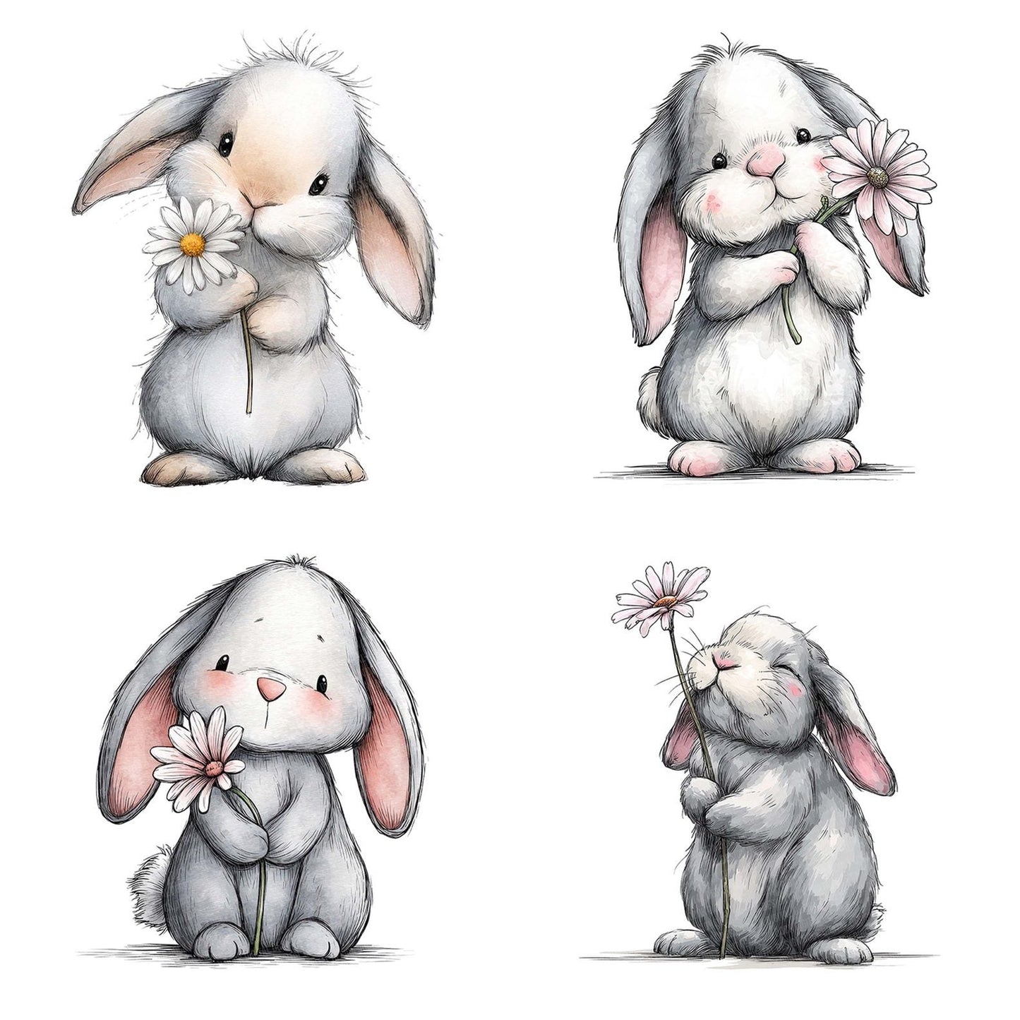 Watercolour Rabbit Daisy Clipart Set (DDD007295)