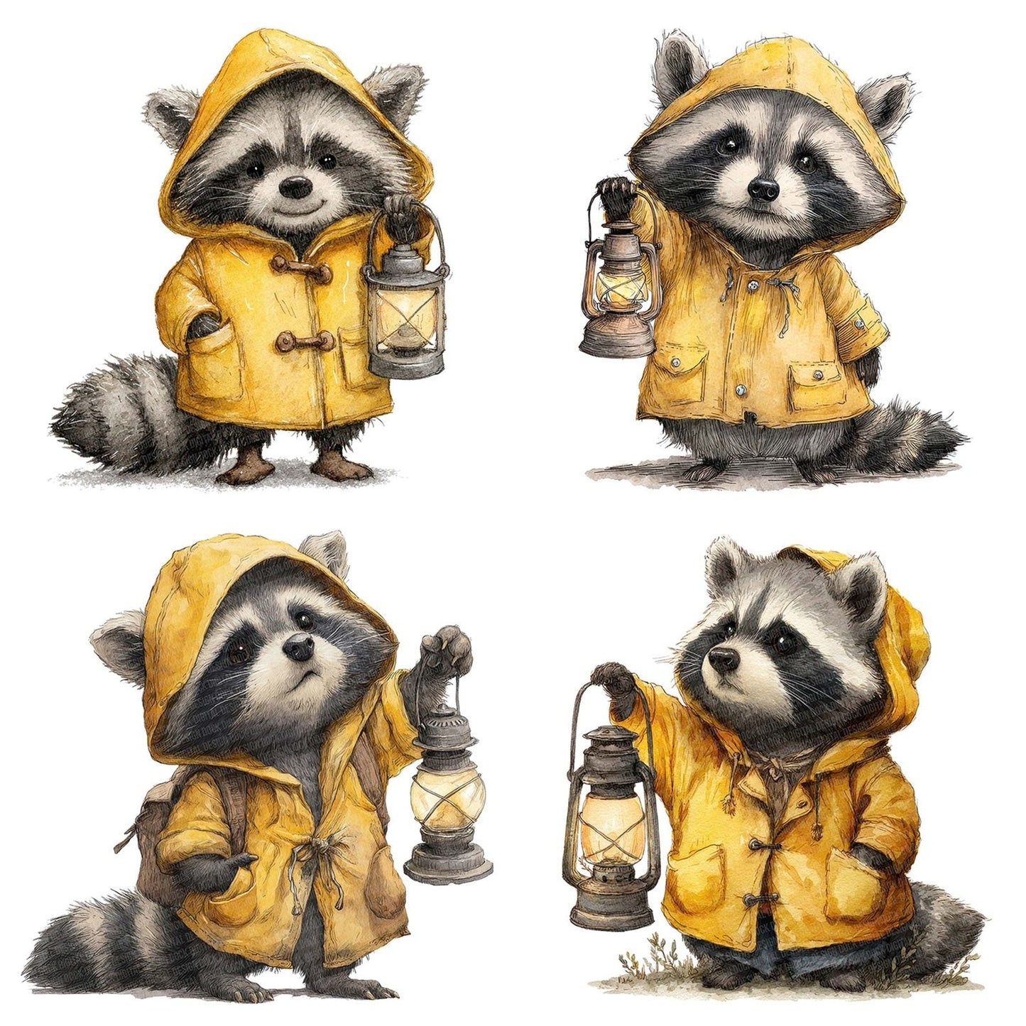 Watercolour Raccoon Lantern Clipart Set (DDD007296)