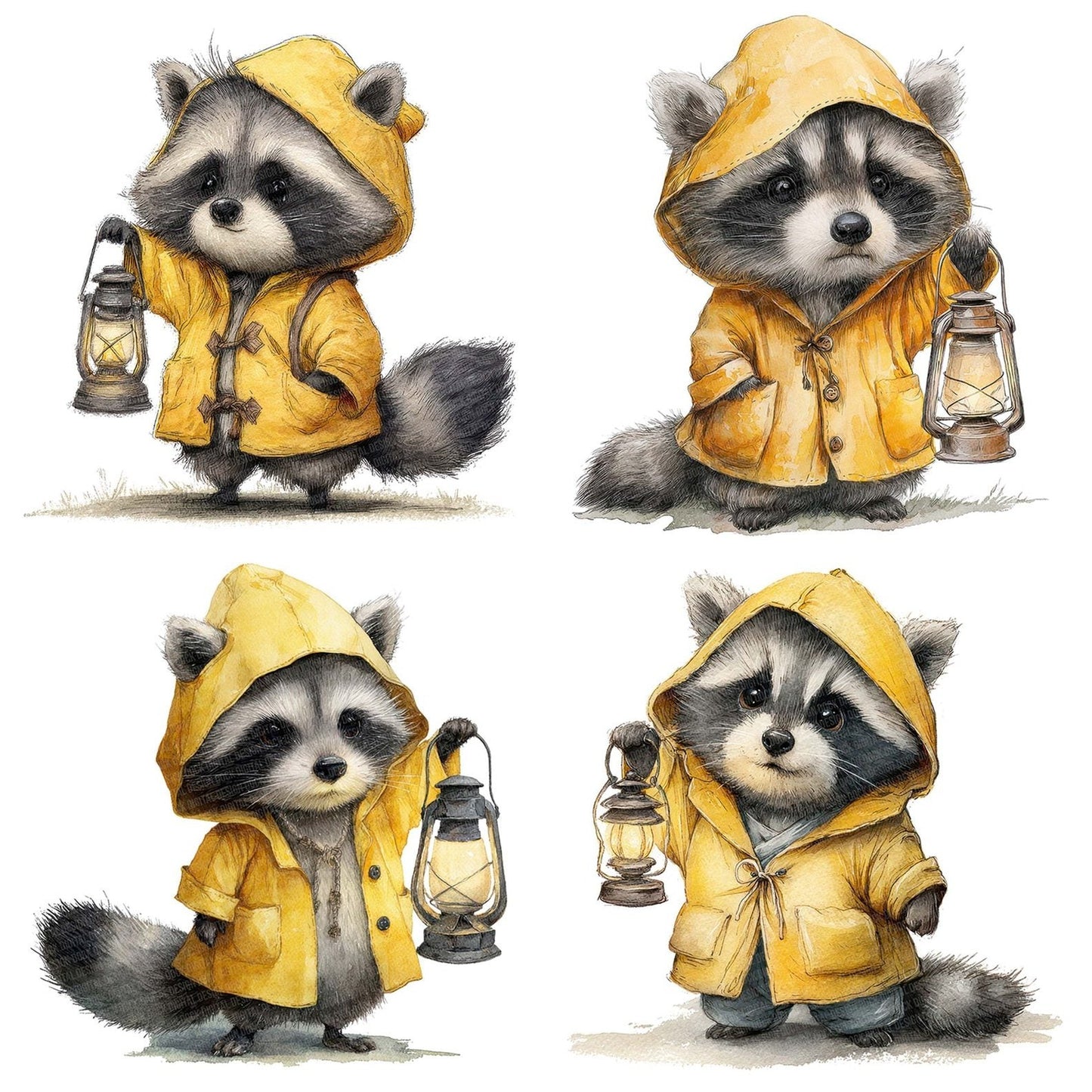 Watercolour Raccoon Lantern Clipart Set (DDD007296)