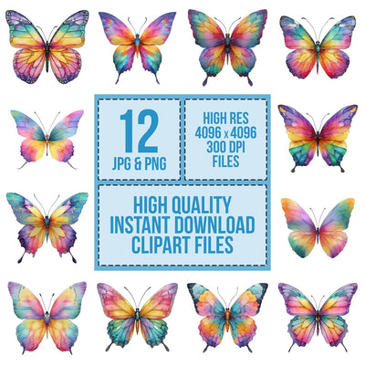Watercolour Rainbow Butterfly Clipart Set (DDD007297)
