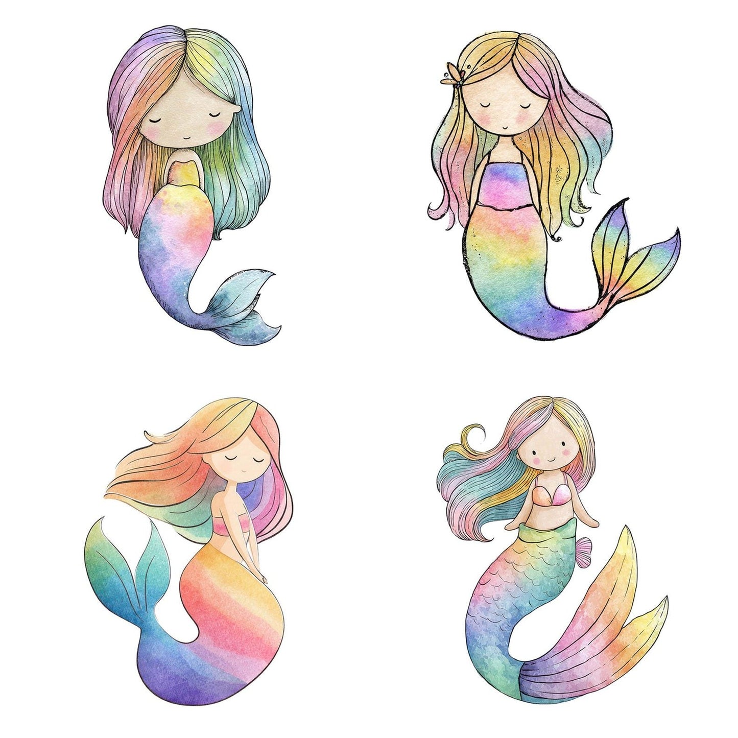 Watercolour Rainbow Mermaid Clipart Set (DDD007300)