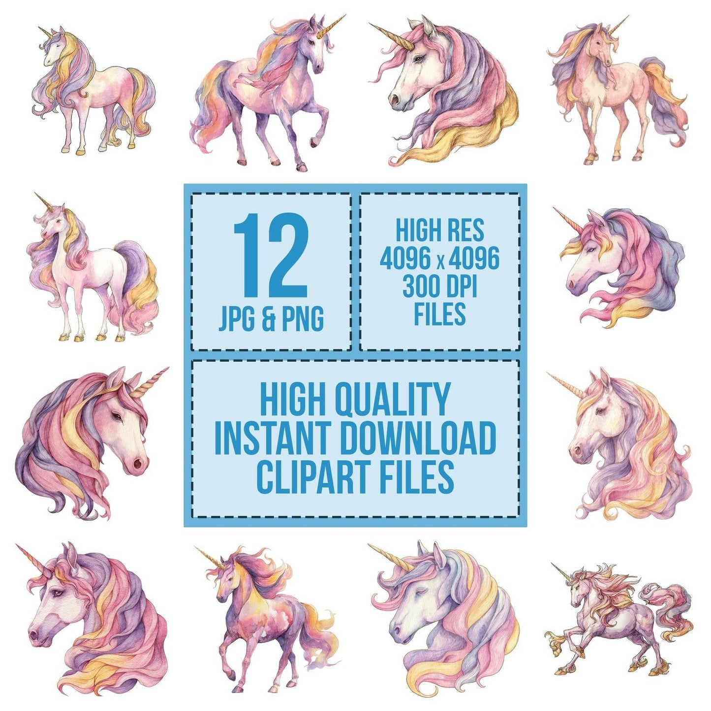 Watercolour Rainbow Unicorn Clipart Set (DDD007302)