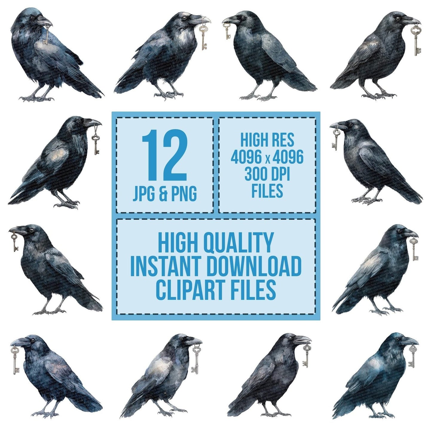 Watercolour Raven Key Clipart Set (DDD007303)