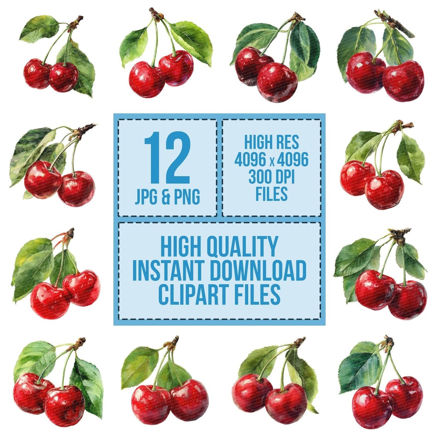 Watercolour Red Cherries Clipart Set (DDD007305)