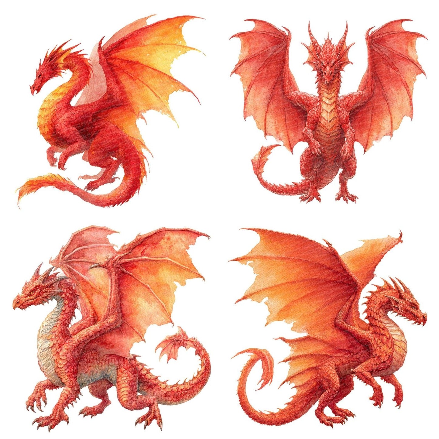 Watercolour Red Dragon Clipart Set (DDD007306)