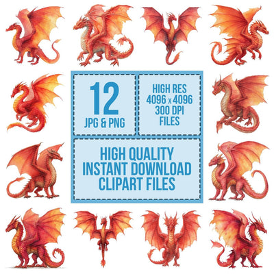 Watercolour Red Dragon Clipart Set (DDD007306)