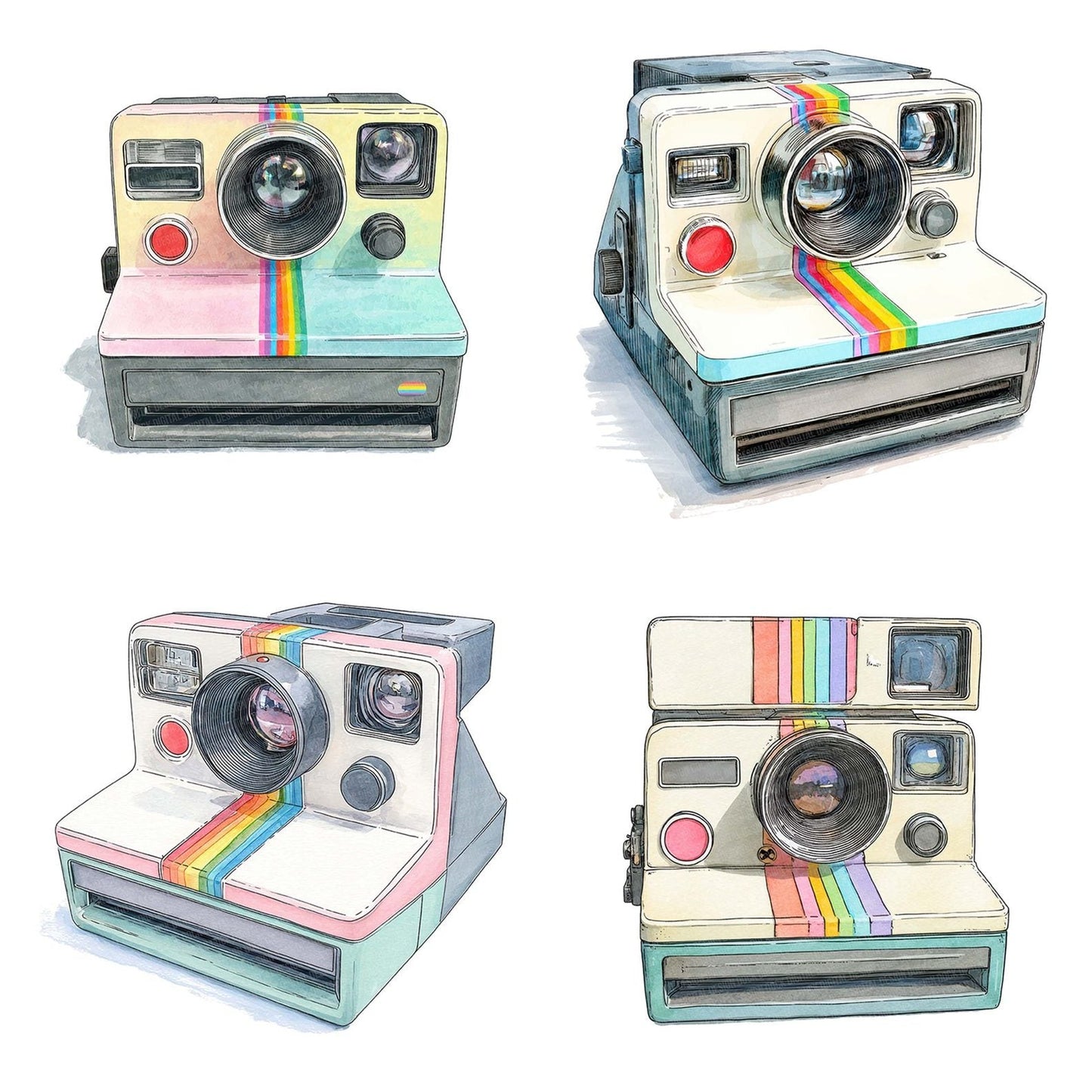 Watercolour Retro Camera Clipart Set (DDD007311)