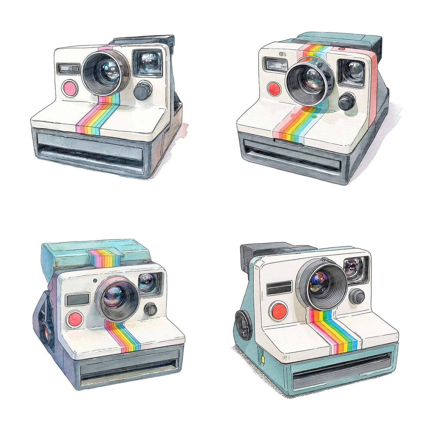 Watercolour Retro Camera Clipart Set (DDD007311)