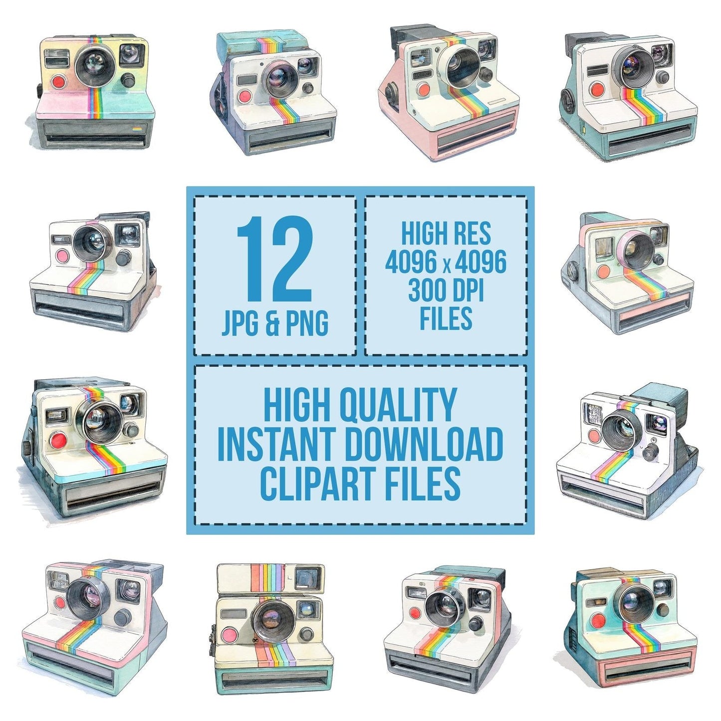Watercolour Retro Camera Clipart Set (DDD007311)