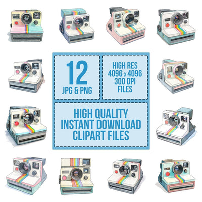 Watercolour Retro Camera Clipart Set (DDD007311)