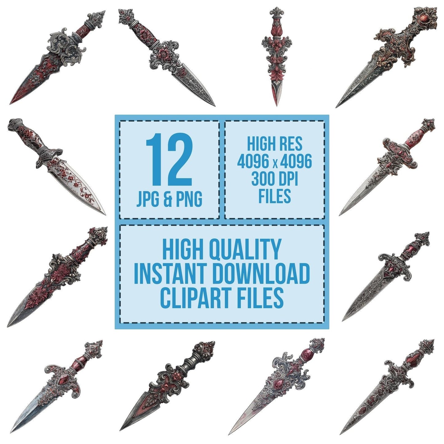 Watercolour Ritual Dagger Clipart Set (DDD007313)