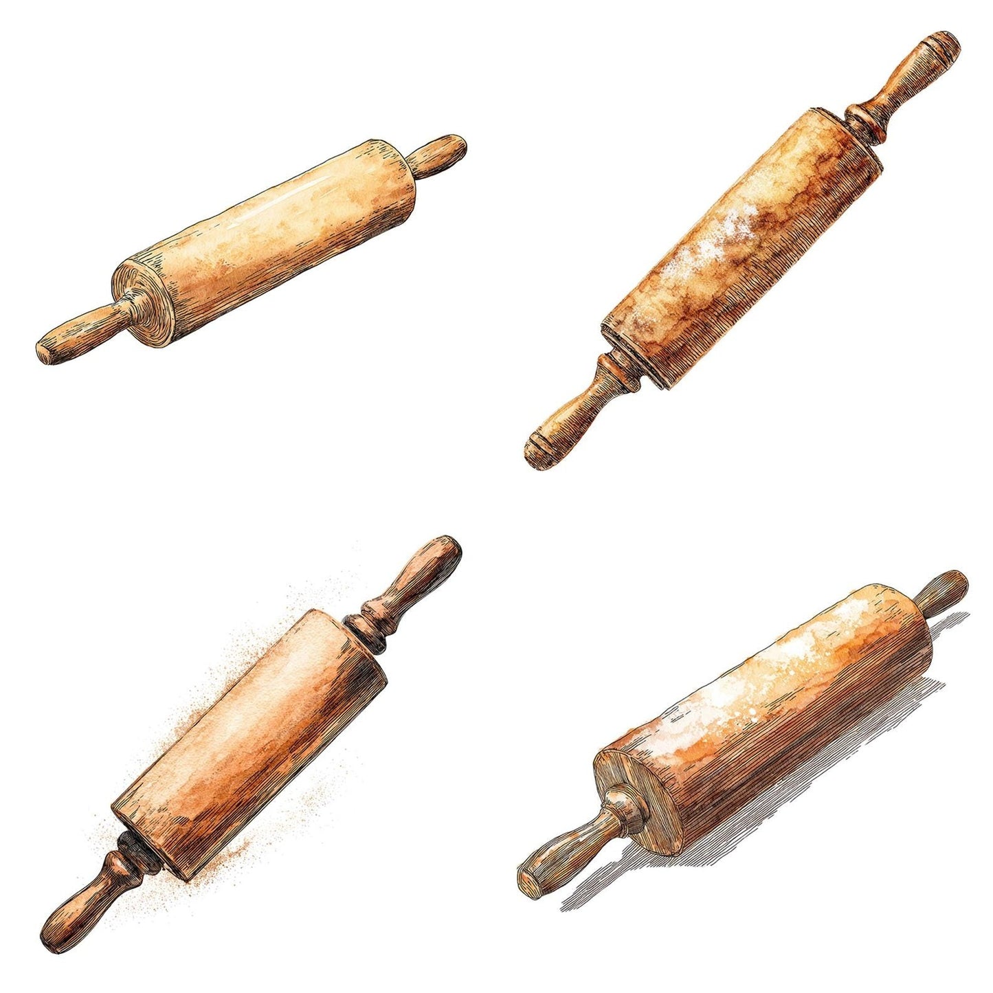 Watercolour Rolling Pin Clipart Set (DDD007315)