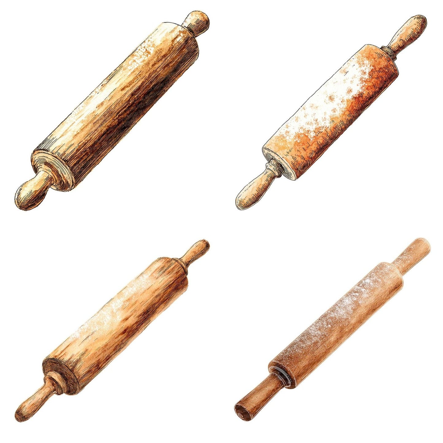 Watercolour Rolling Pin Clipart Set (DDD007315)