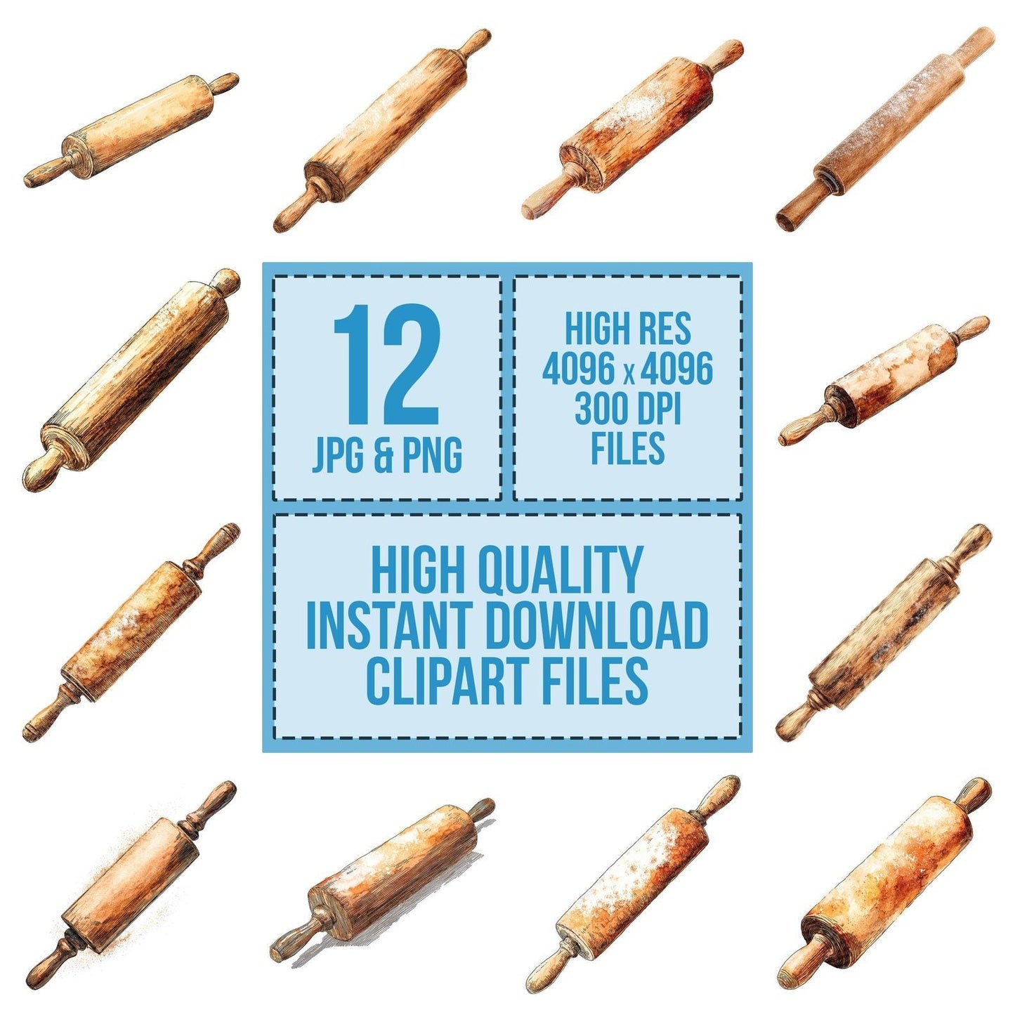 Watercolour Rolling Pin Clipart Set (DDD007315)