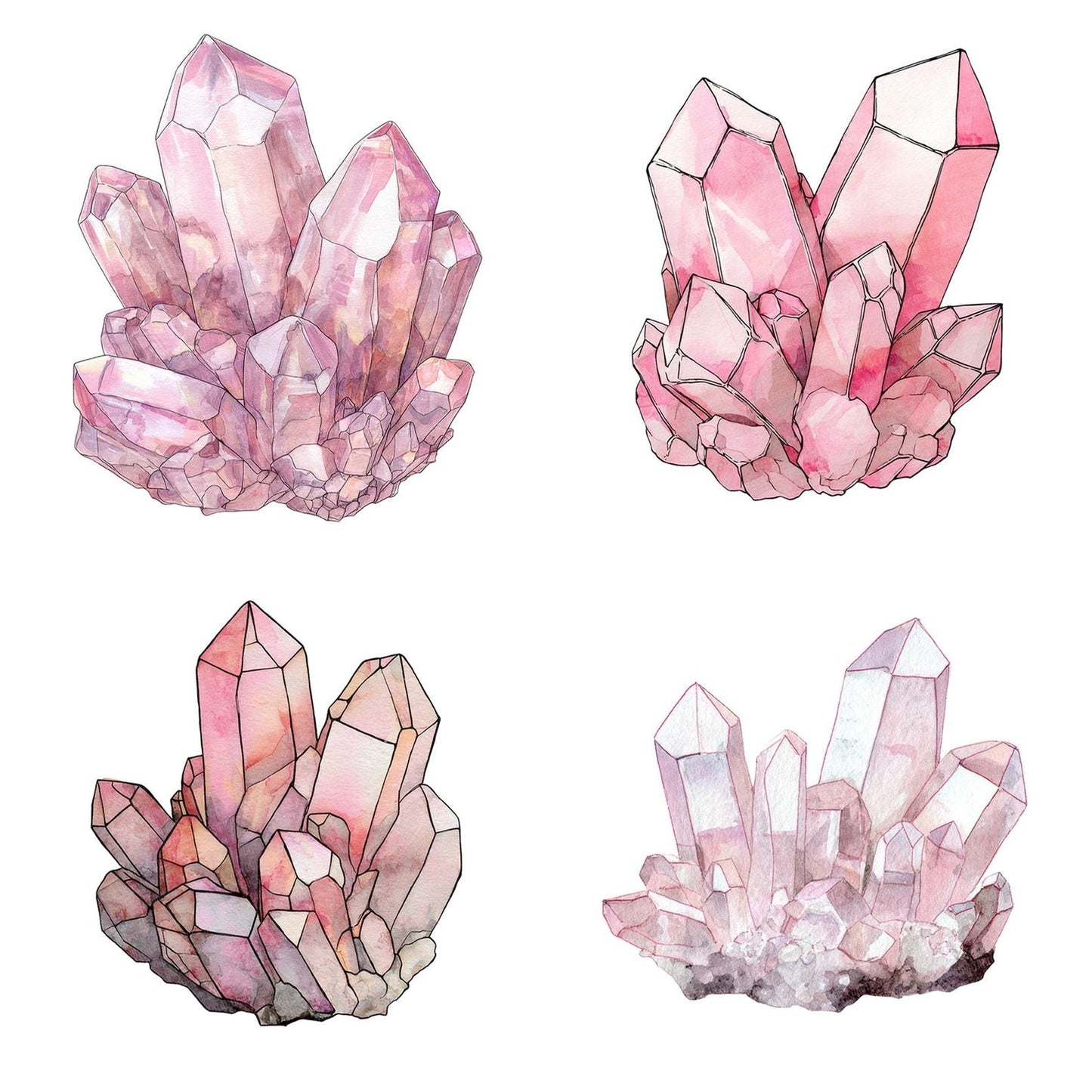 Watercolour Rose Quartz Clipart Set (DDD007319)