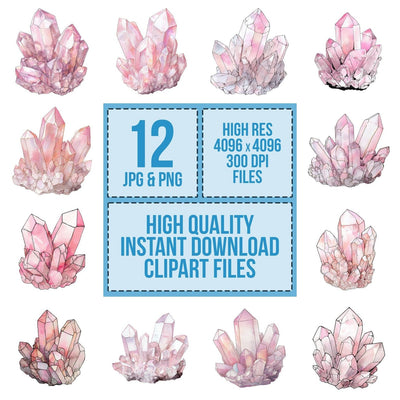 Watercolour Rose Quartz clipart set cover showing the designs and file details