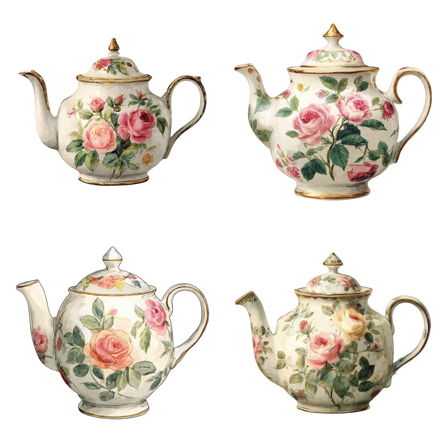Watercolour Rose Teapot Clipart Set (DDD007320)
