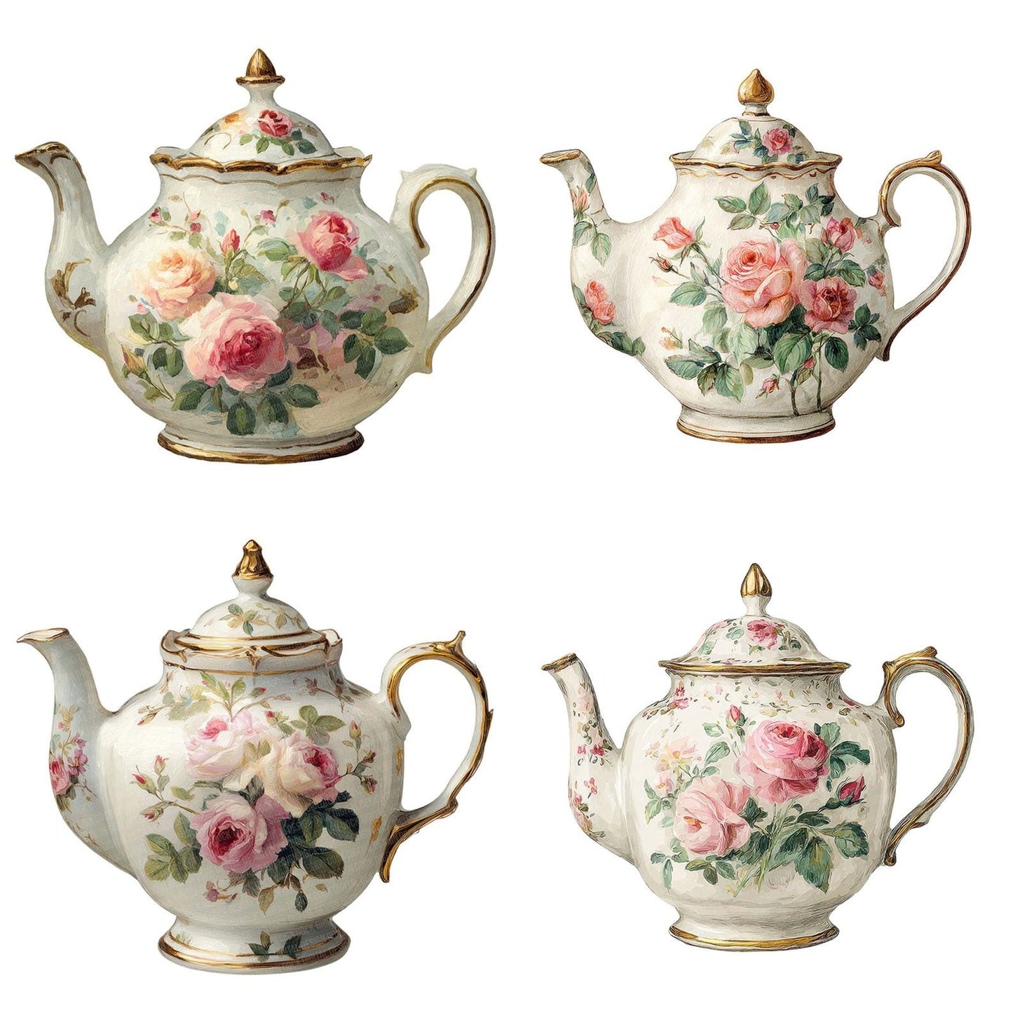 Watercolour Rose Teapot Clipart Set (DDD007320)