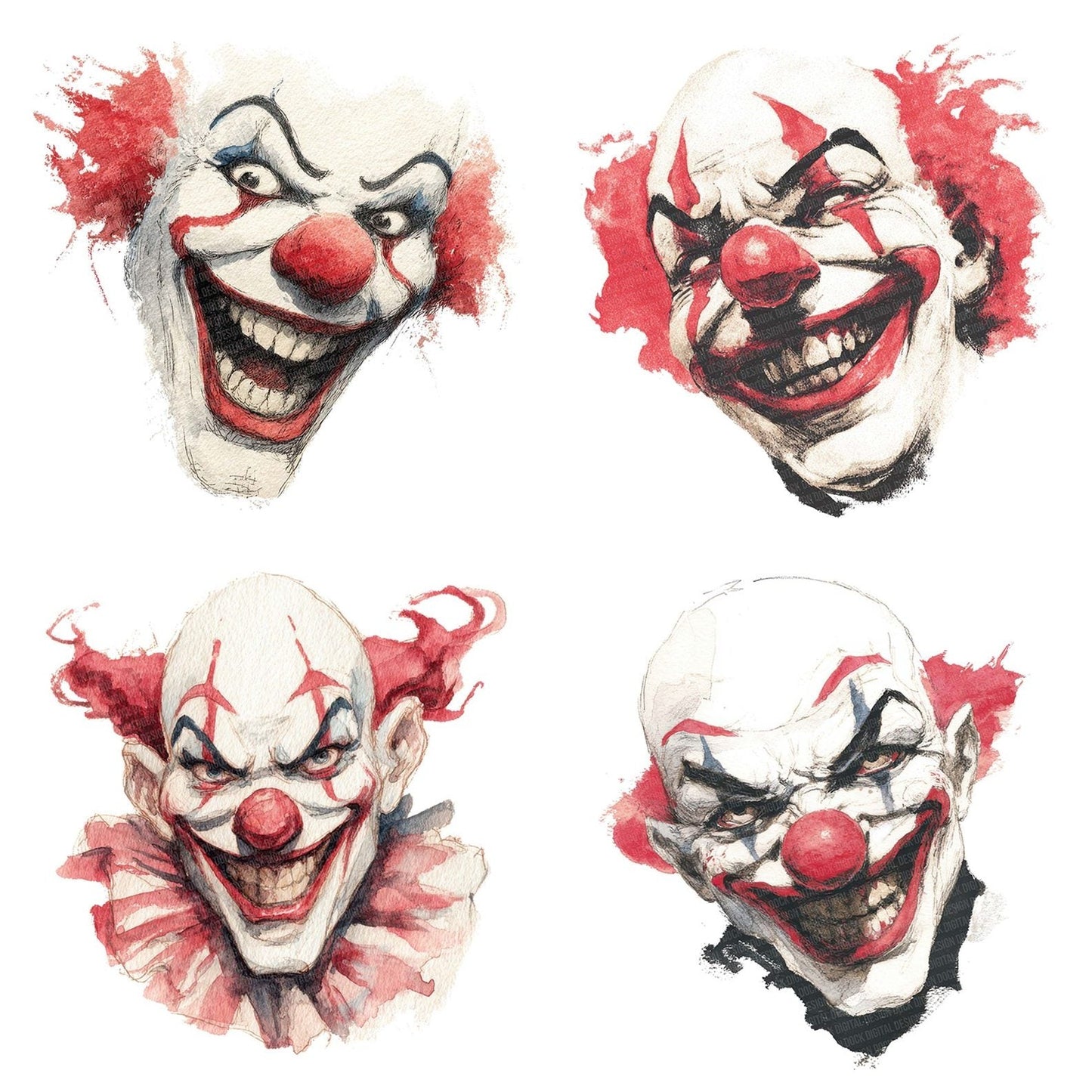 Watercolour Scary Clown Clipart Set (DDD007324)