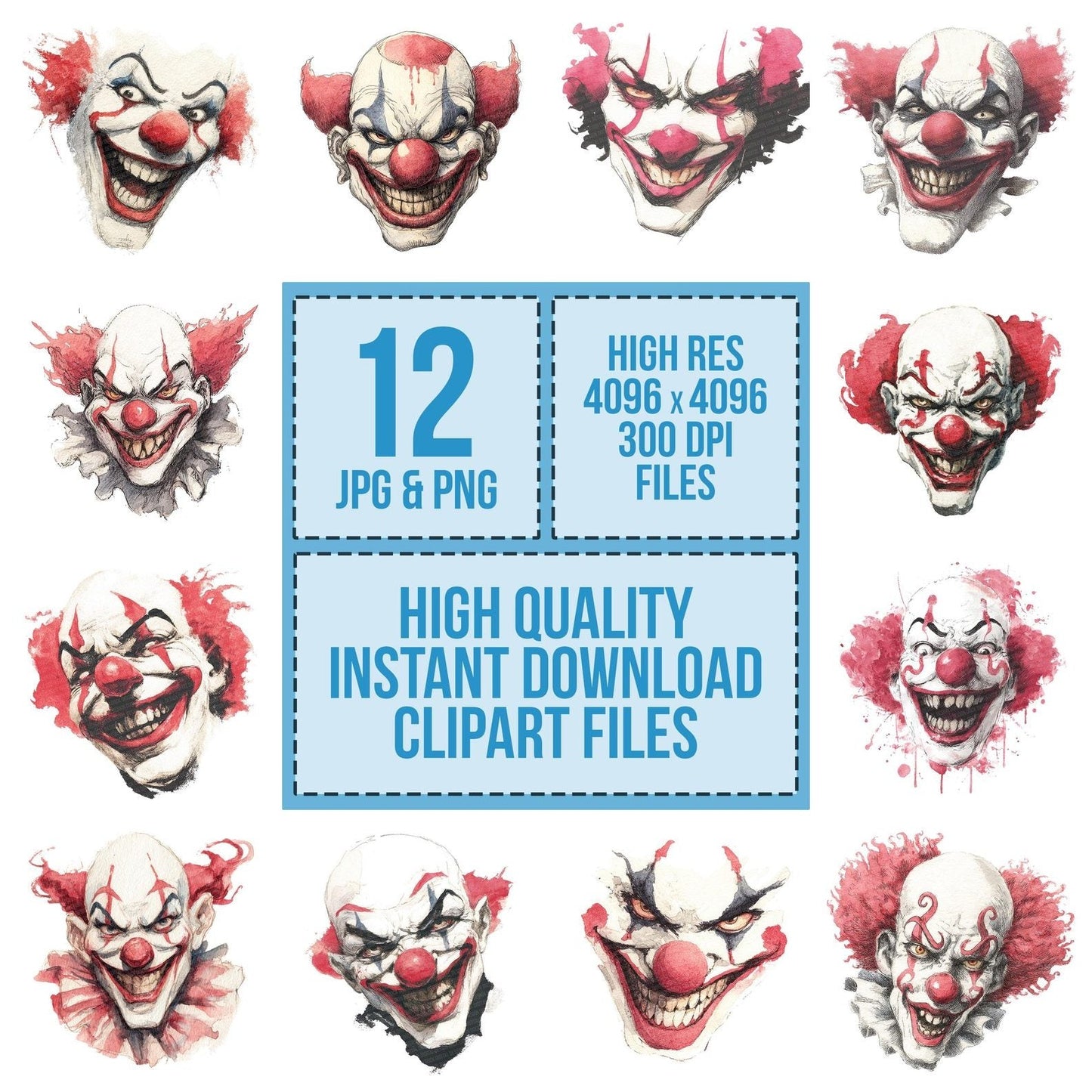 Watercolour Scary Clown Clipart Set (DDD007324)