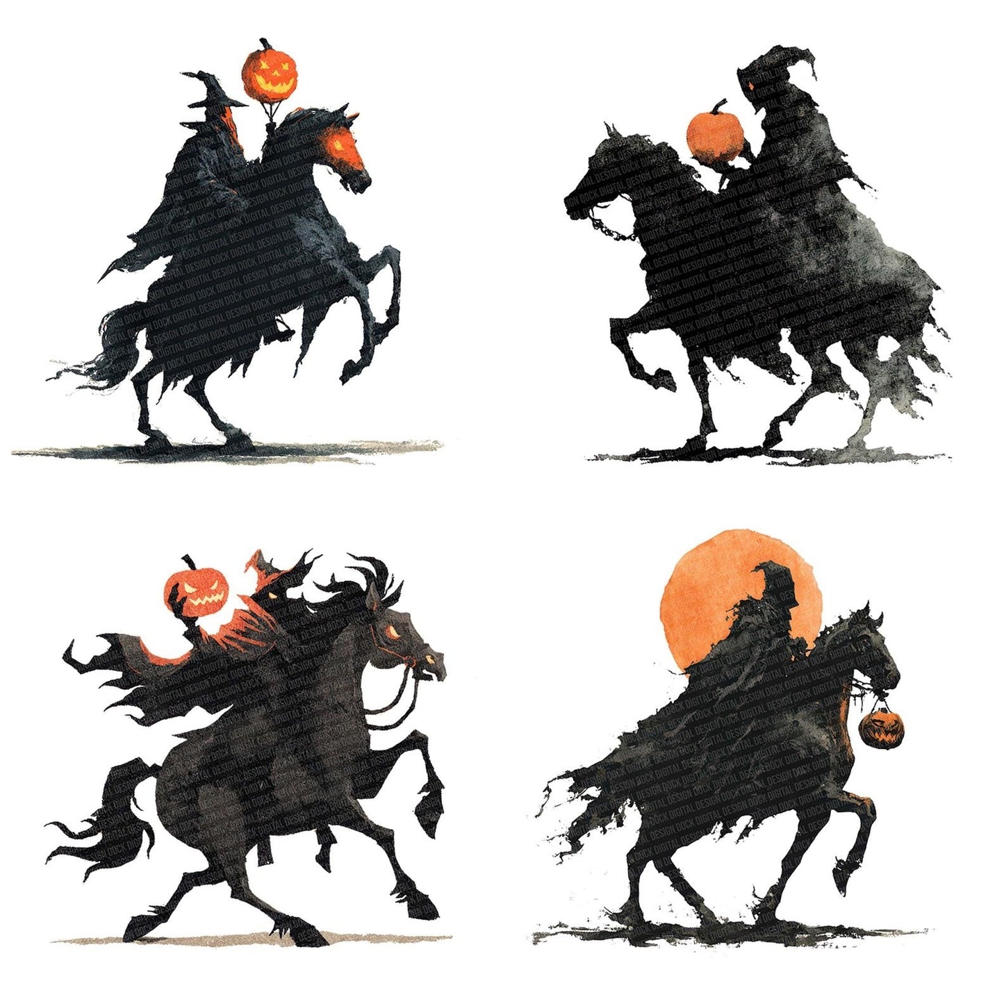 Watercolour Scary Horseman Clipart Set (DDD007325)