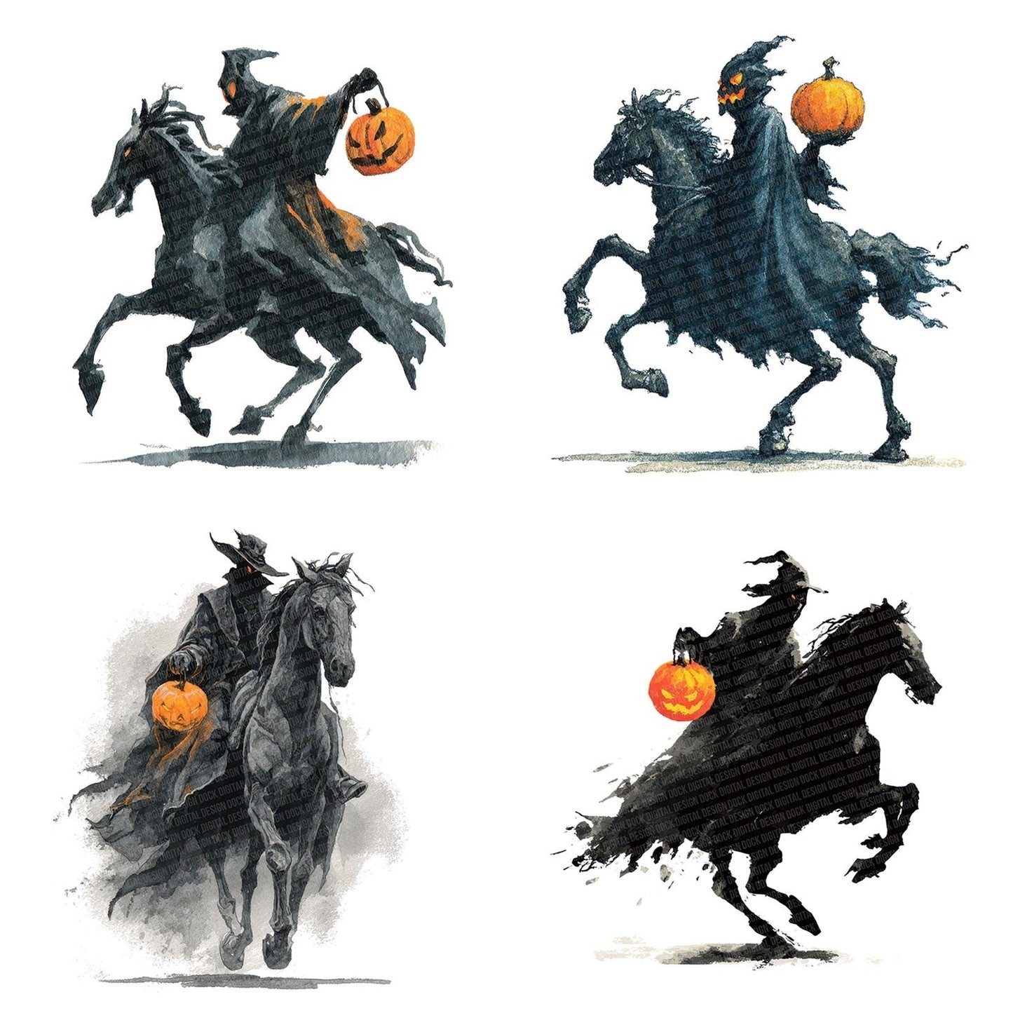 Watercolour Scary Horseman Clipart Set (DDD007325)